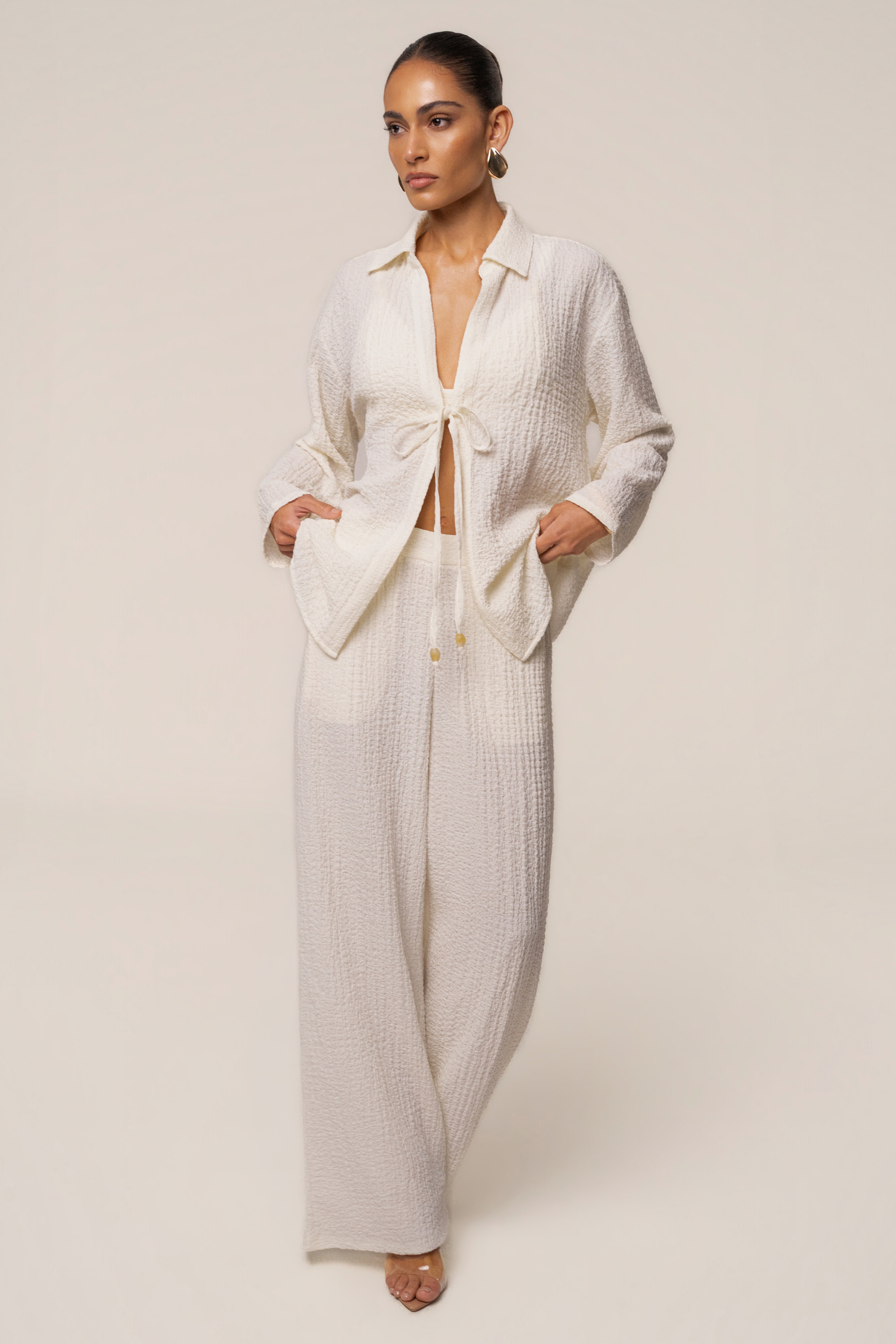 Ivory Unwind Tie-Front Blouse
