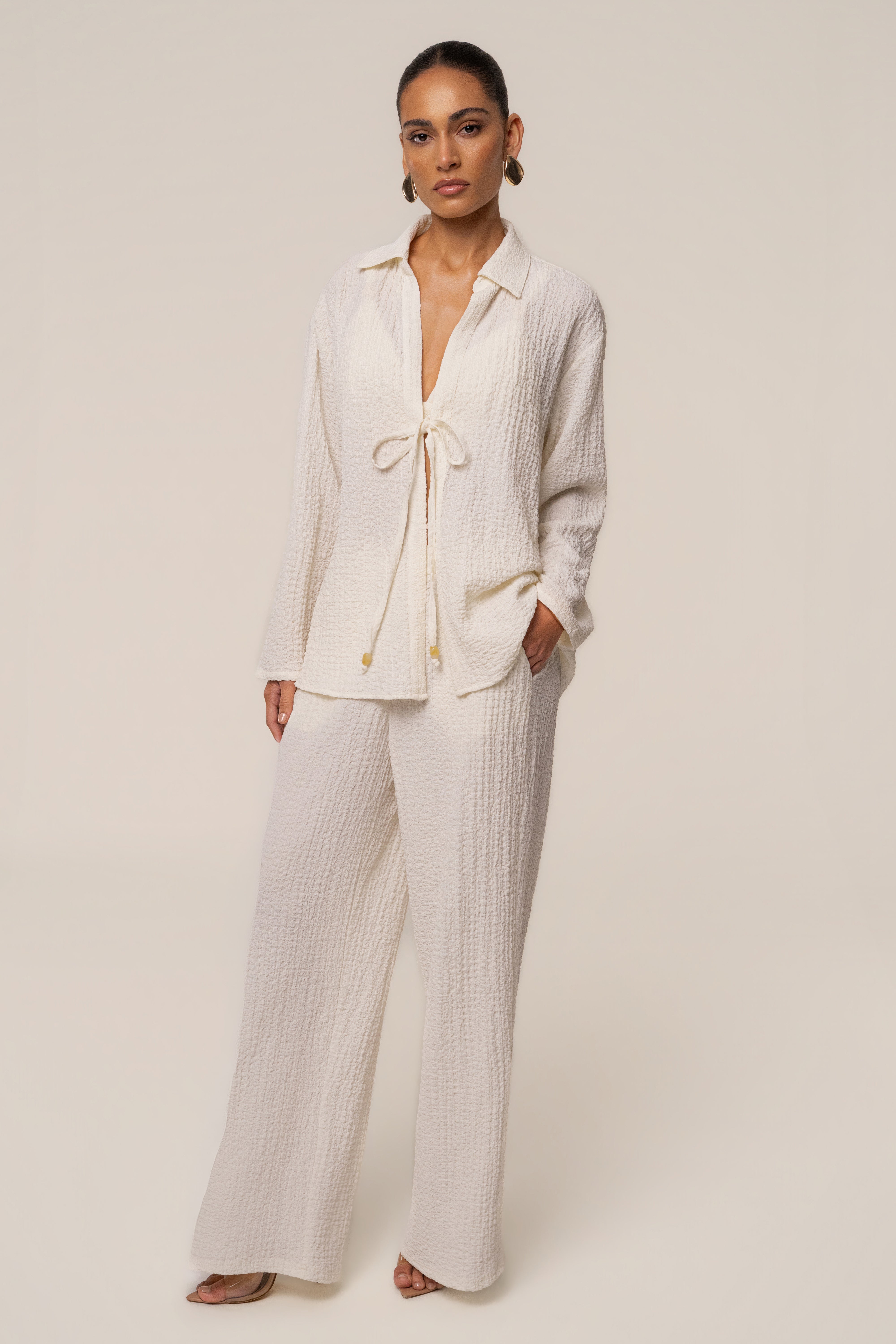 Ivory Unwind Tie-Front Blouse