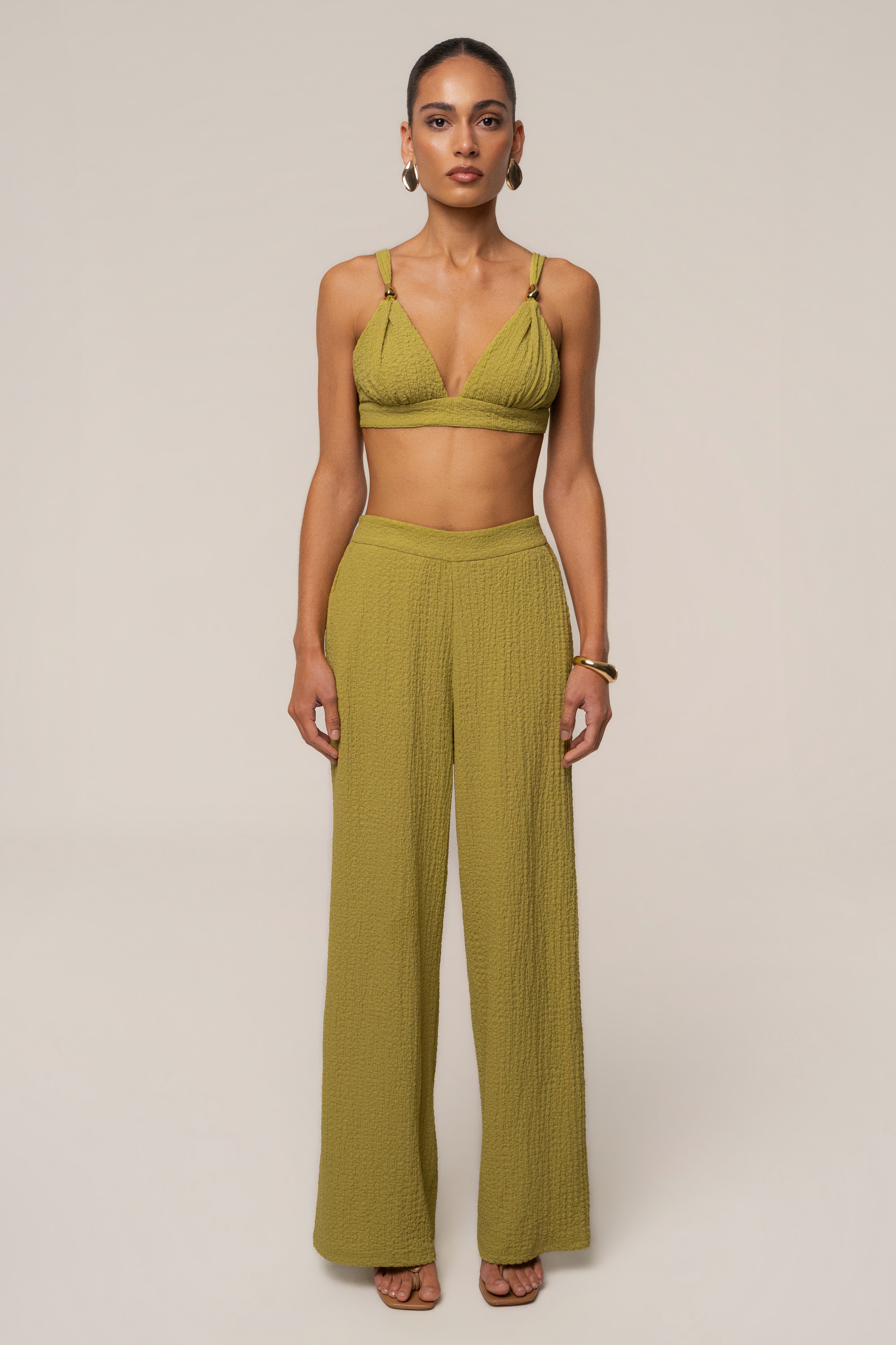 Lime Unwind Textured Pants - JLUXLABEL