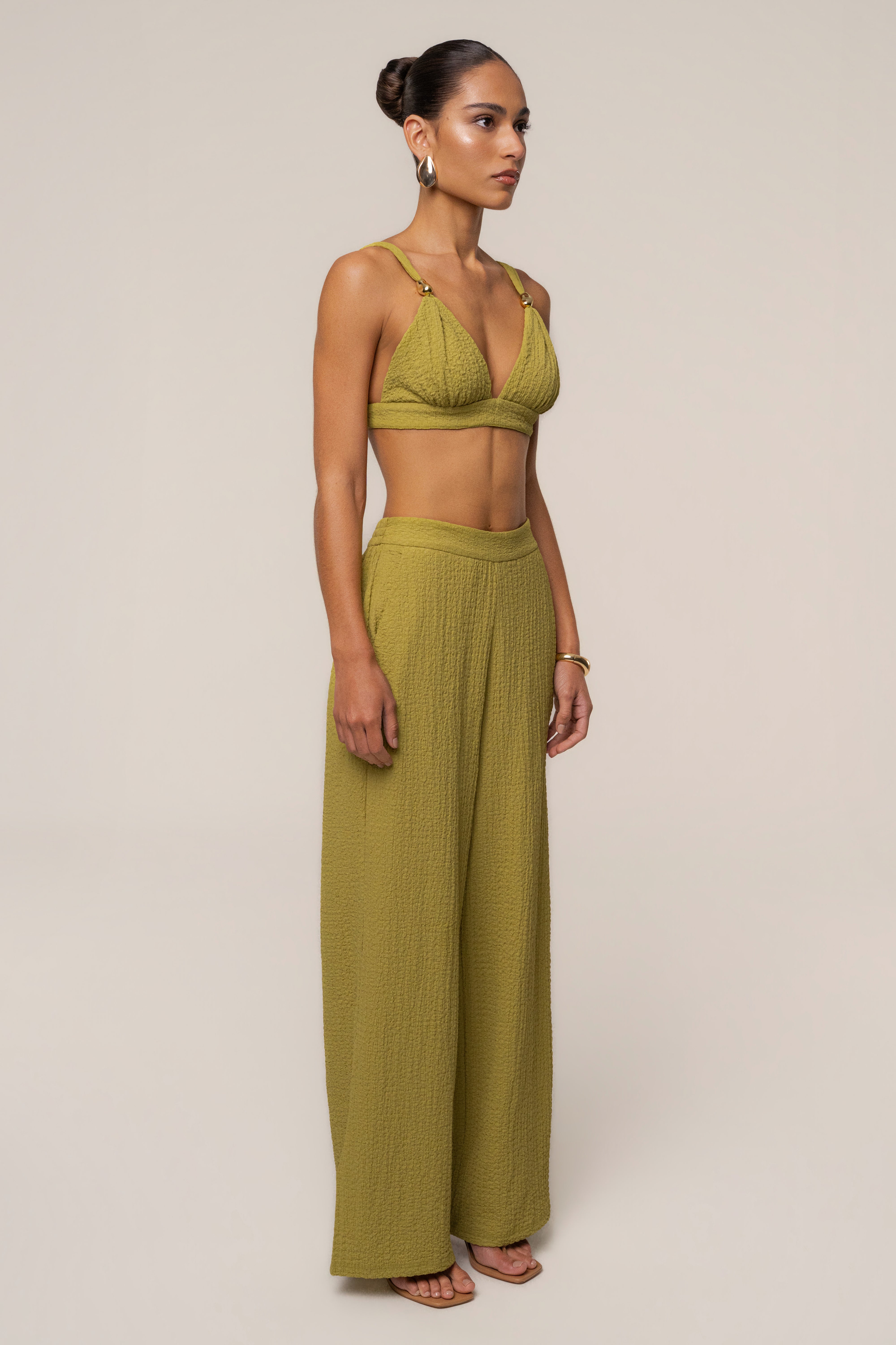 Lime Unwind Textured Pants - JLUXLABEL