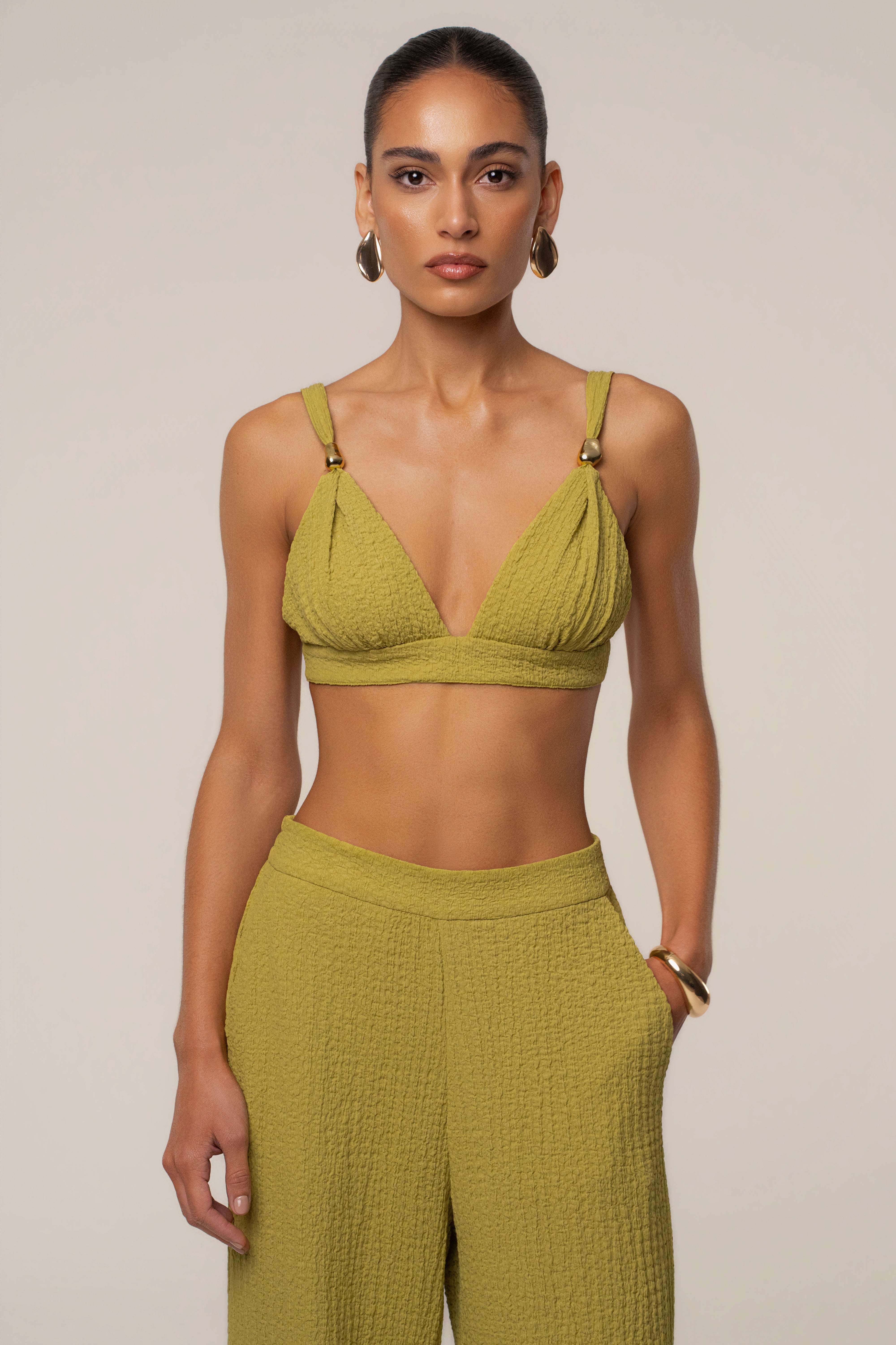 Lime Dockside Crepe Knit Bralette - JLUXLABEL