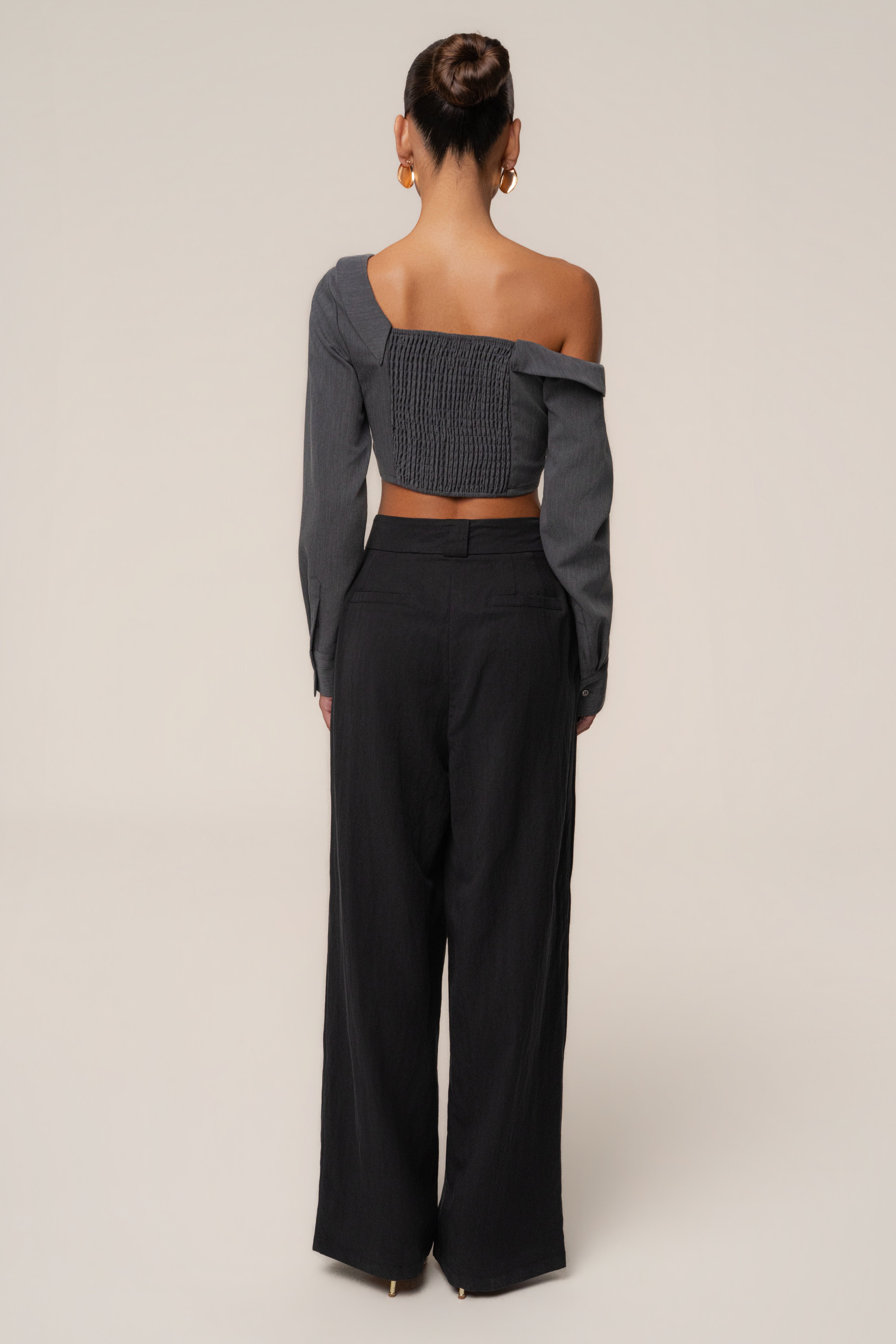 Grey Off-Shoulder Twist Crop Top Grey Off-Shoulder Twist Crop Top