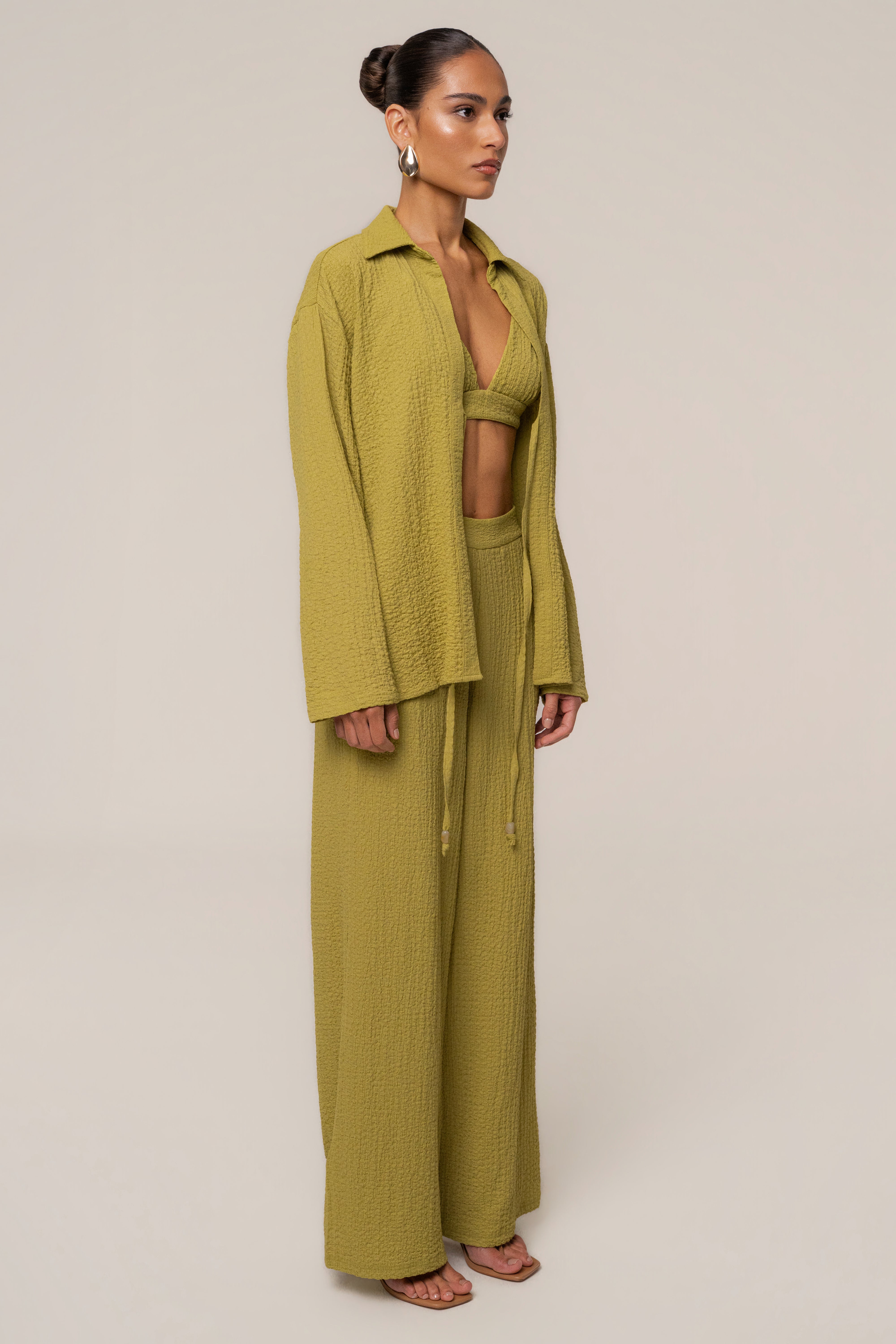 Lime Unwind Tie-Front Blouse - JLUXLABEL
