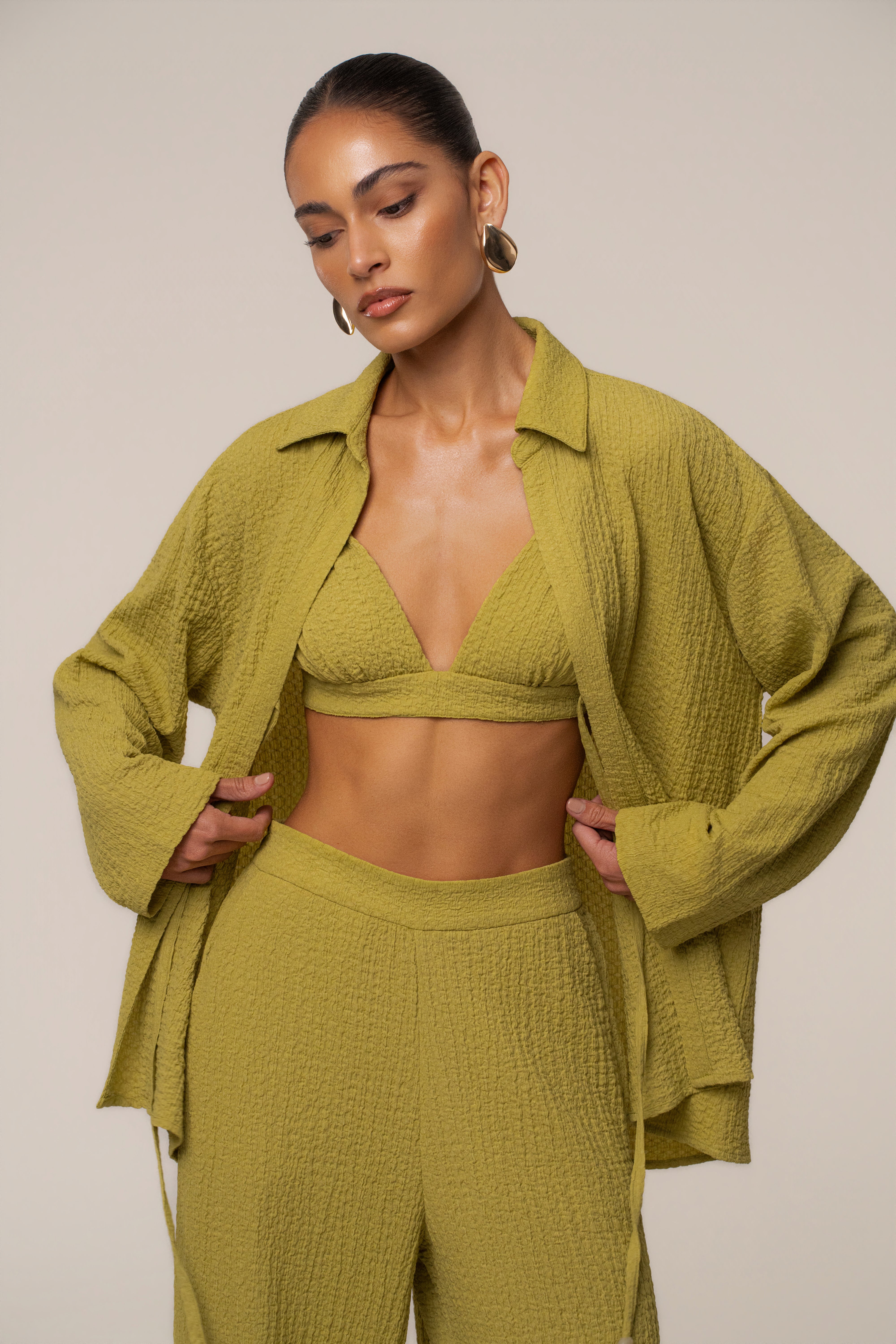Lime Unwind Tie-Front Blouse - JLUXLABEL