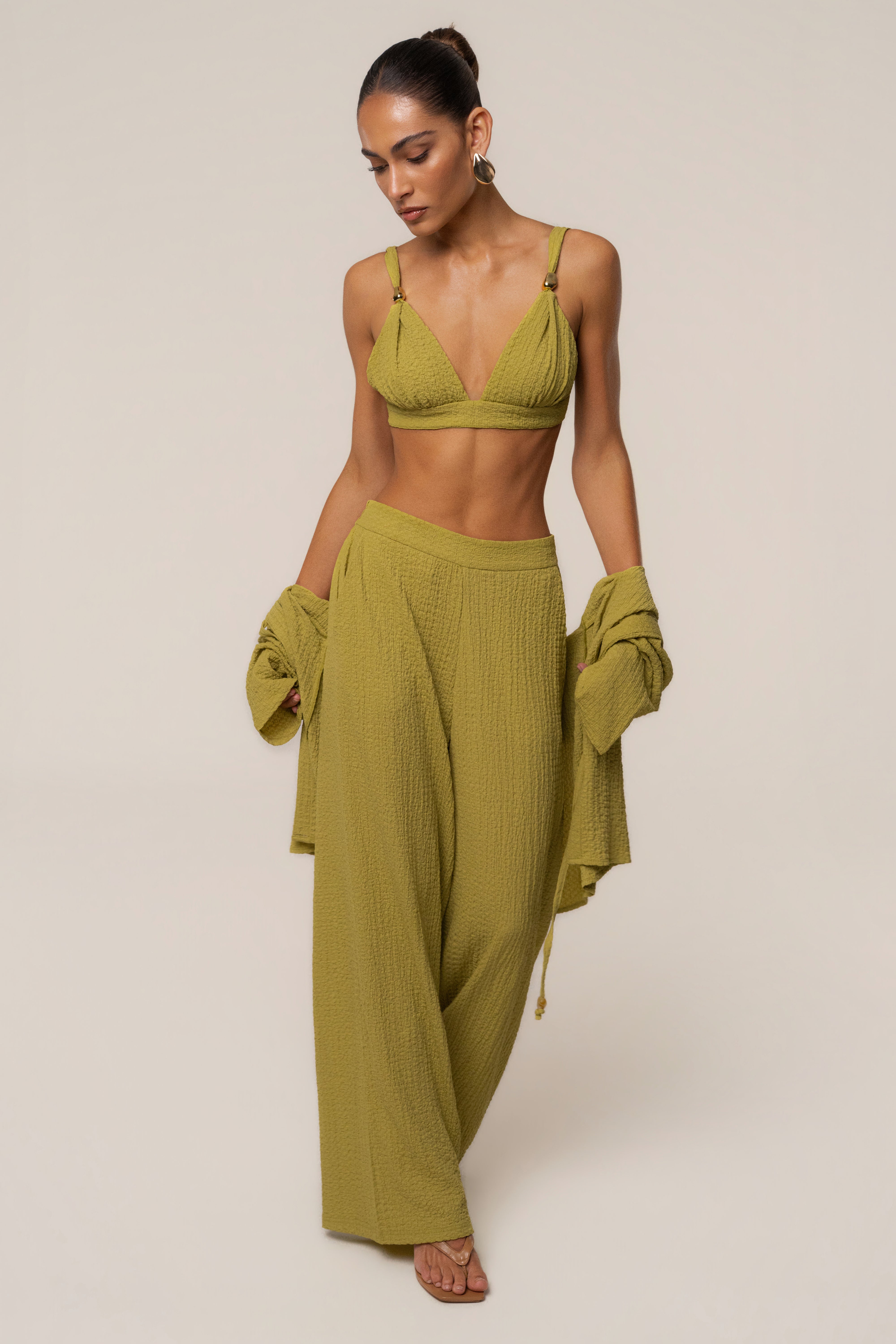 Lime Unwind Textured Pants - JLUXLABEL