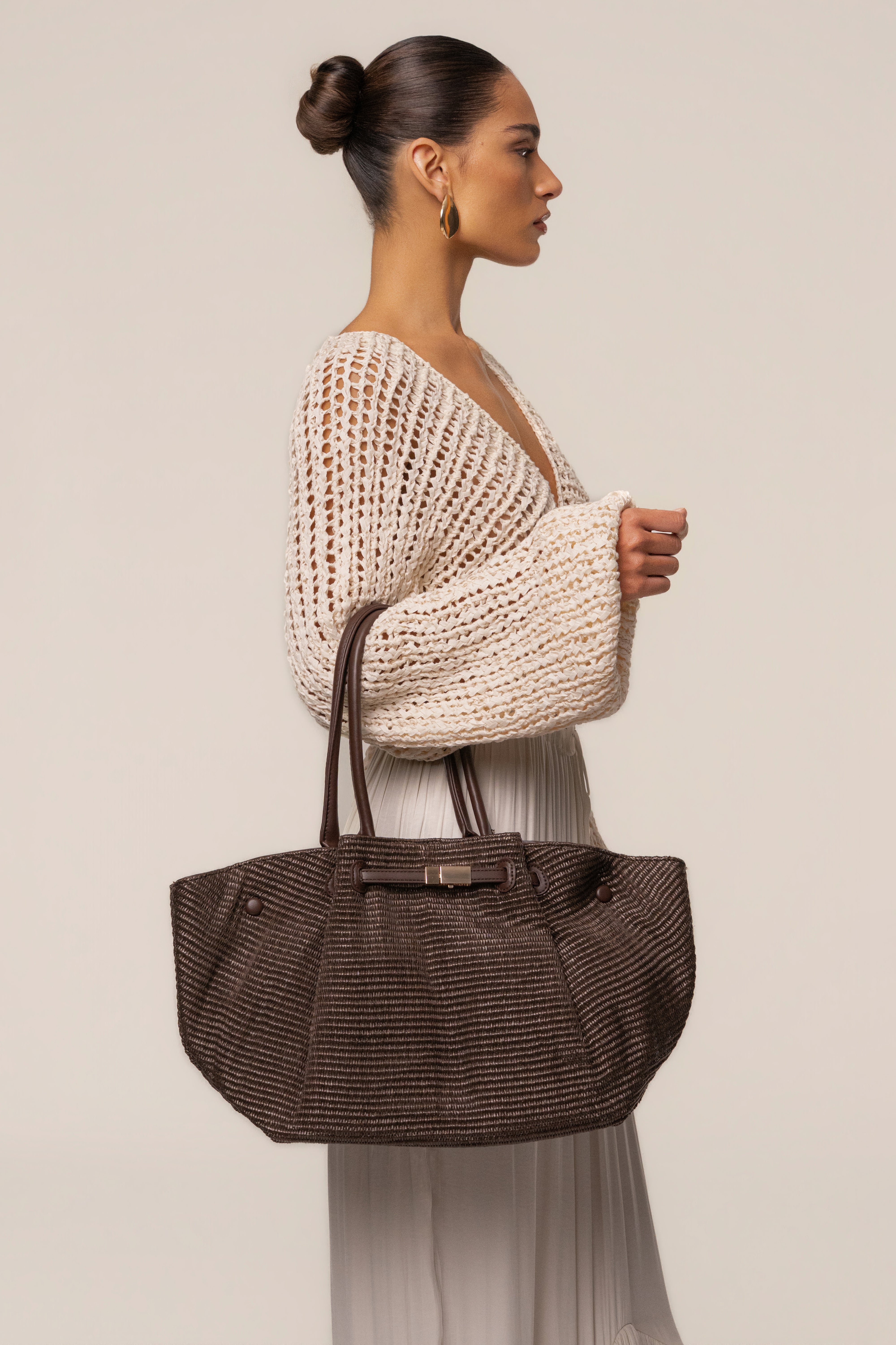 Chocolate Lana Woven Handbag - JLUXLABEL