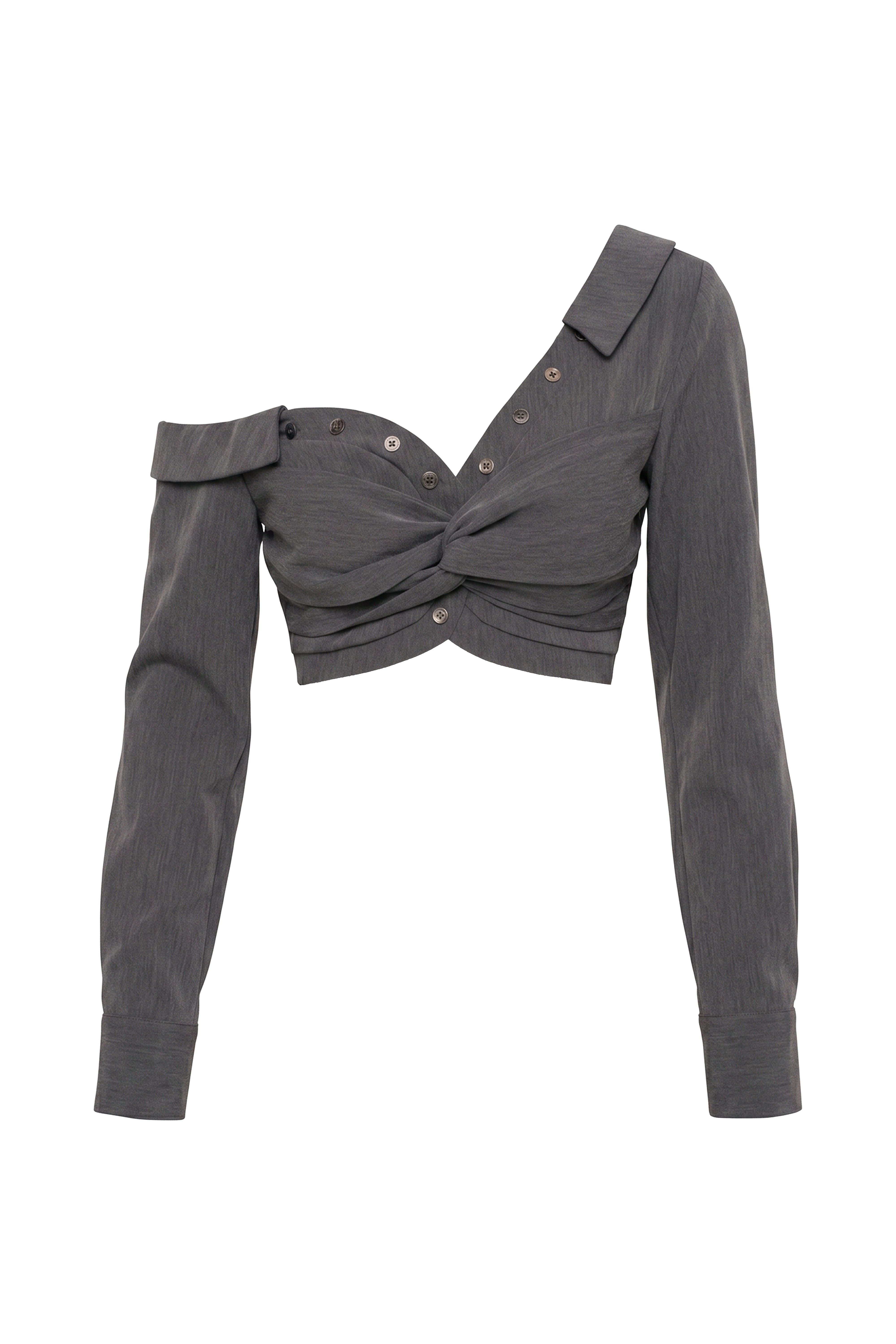 Grey Off-Shoulder Twist Crop Top