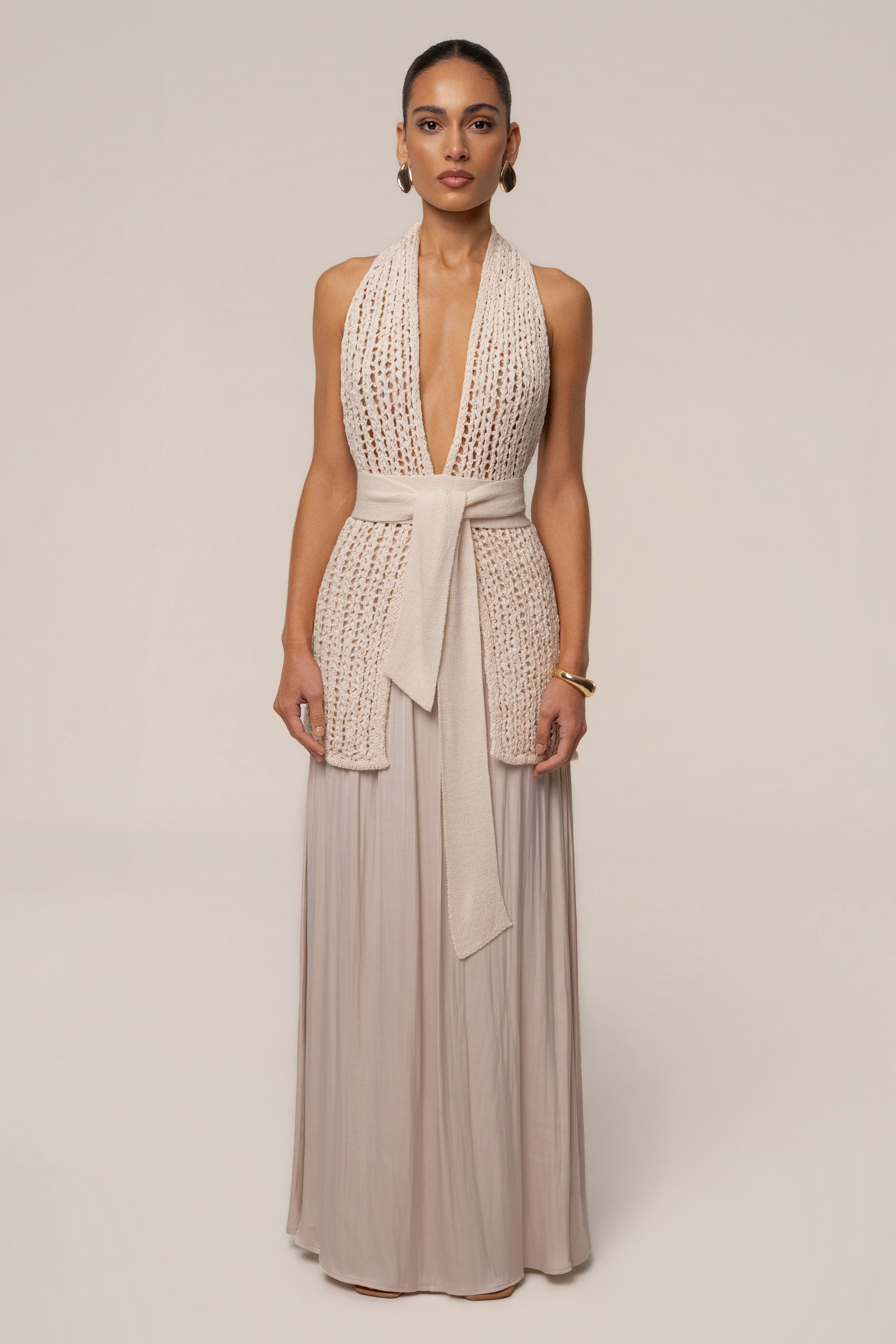 Beige River Satin Maxi Skirt - JLUXLABEL