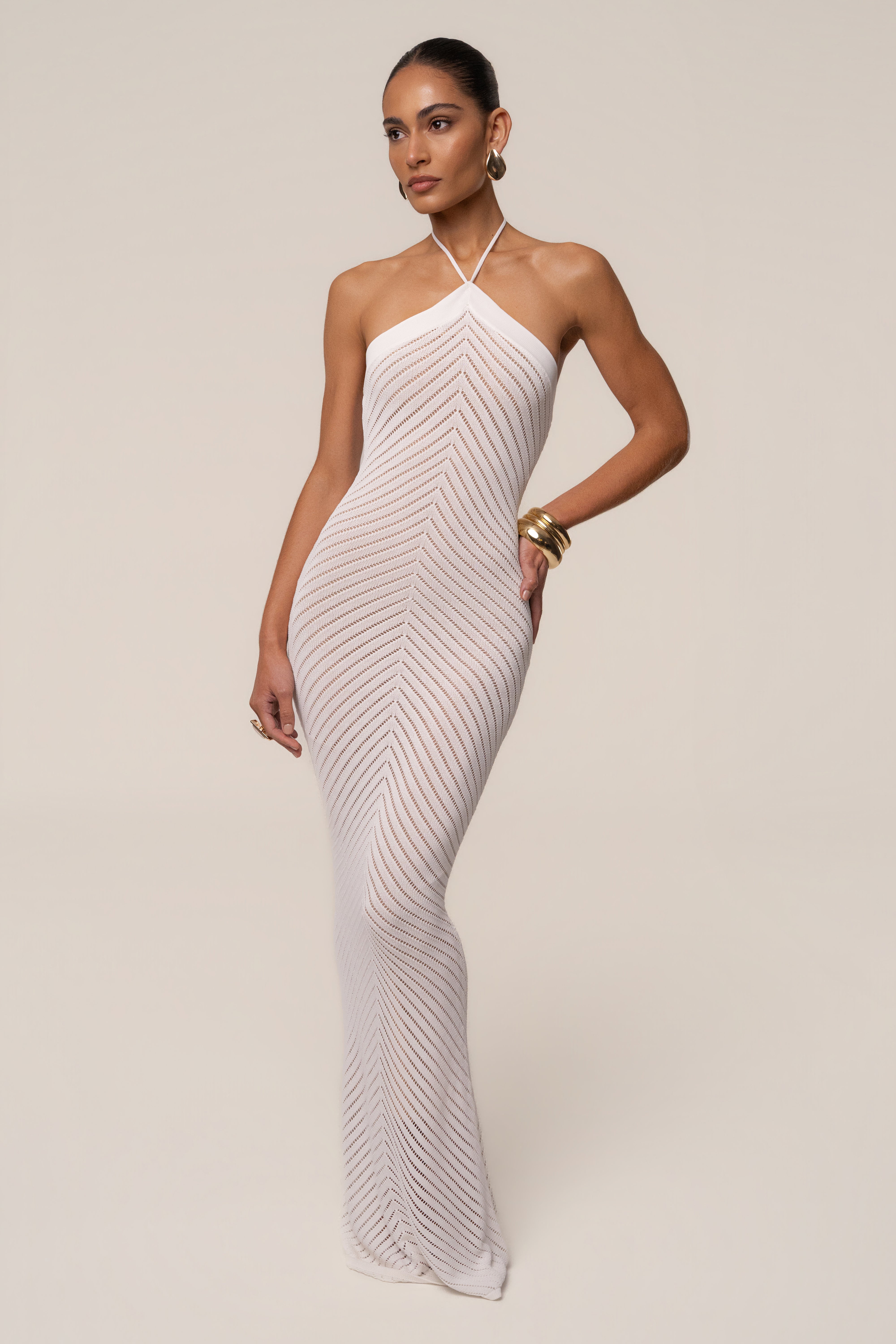 White Late Hour Halter Maxi Dress - JLUXLABEL
