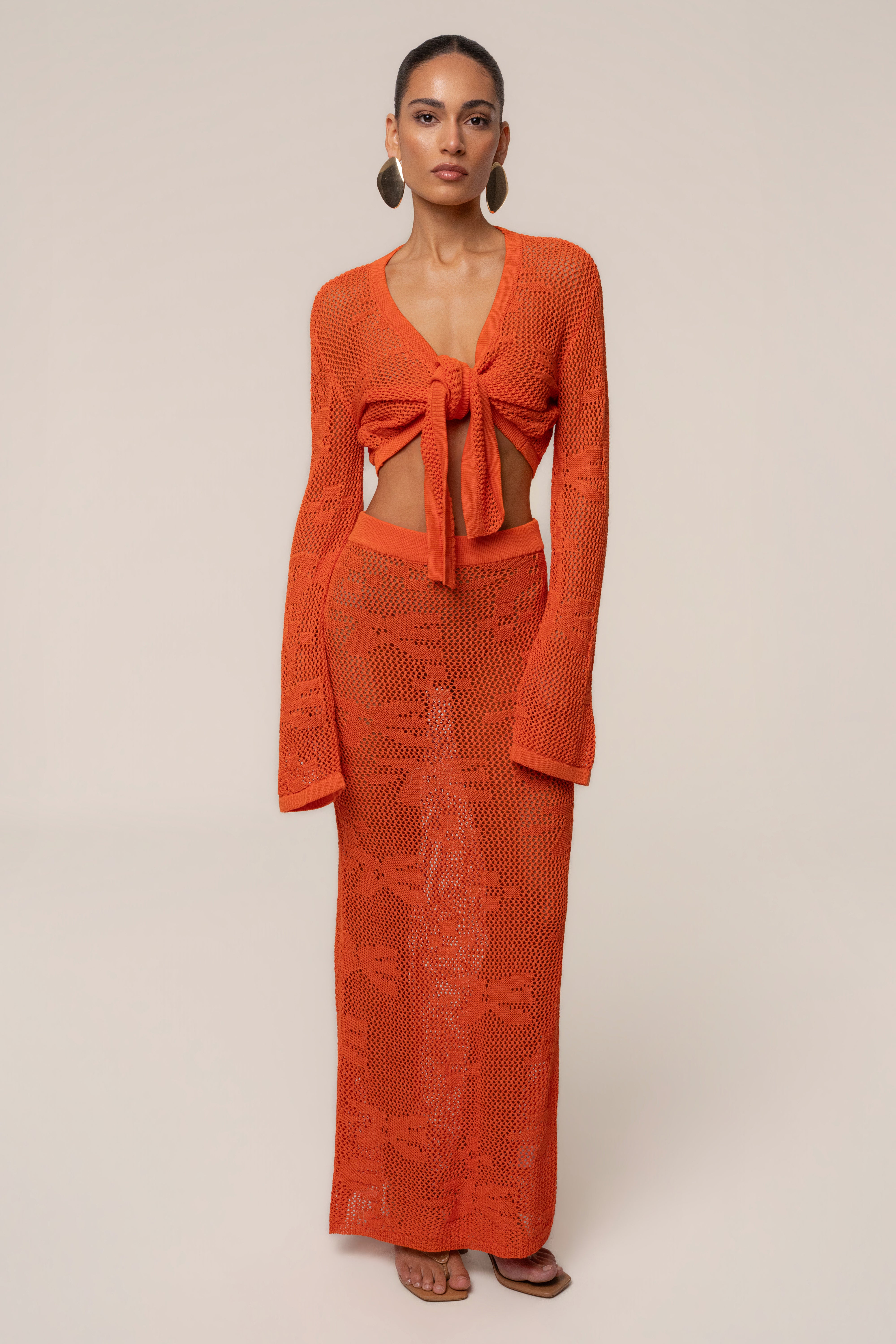 Orange Marbella Crochet Skirt Set - JLUXLABEL