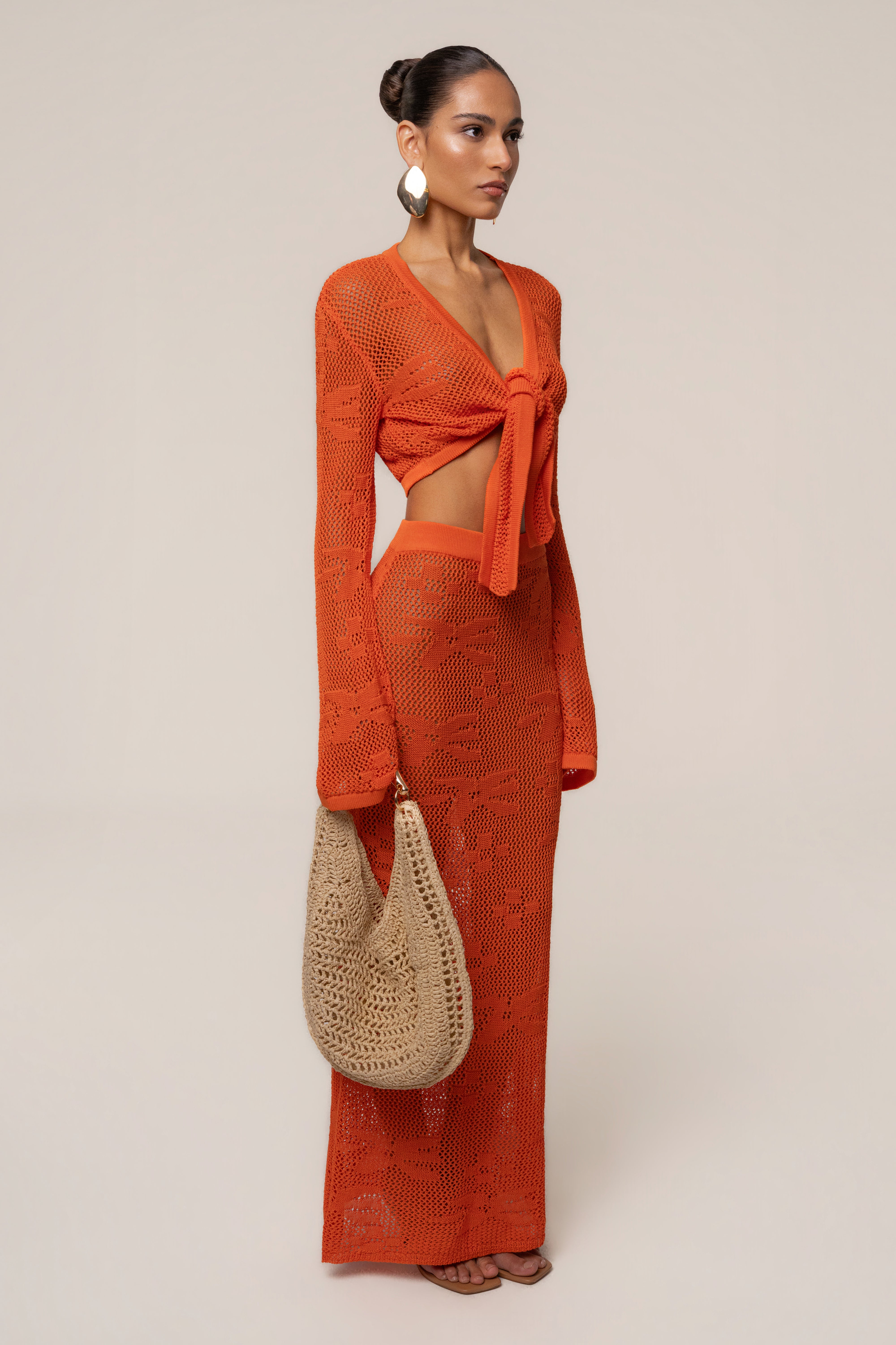 Orange Marbella Crochet Skirt Set - JLUXLABEL