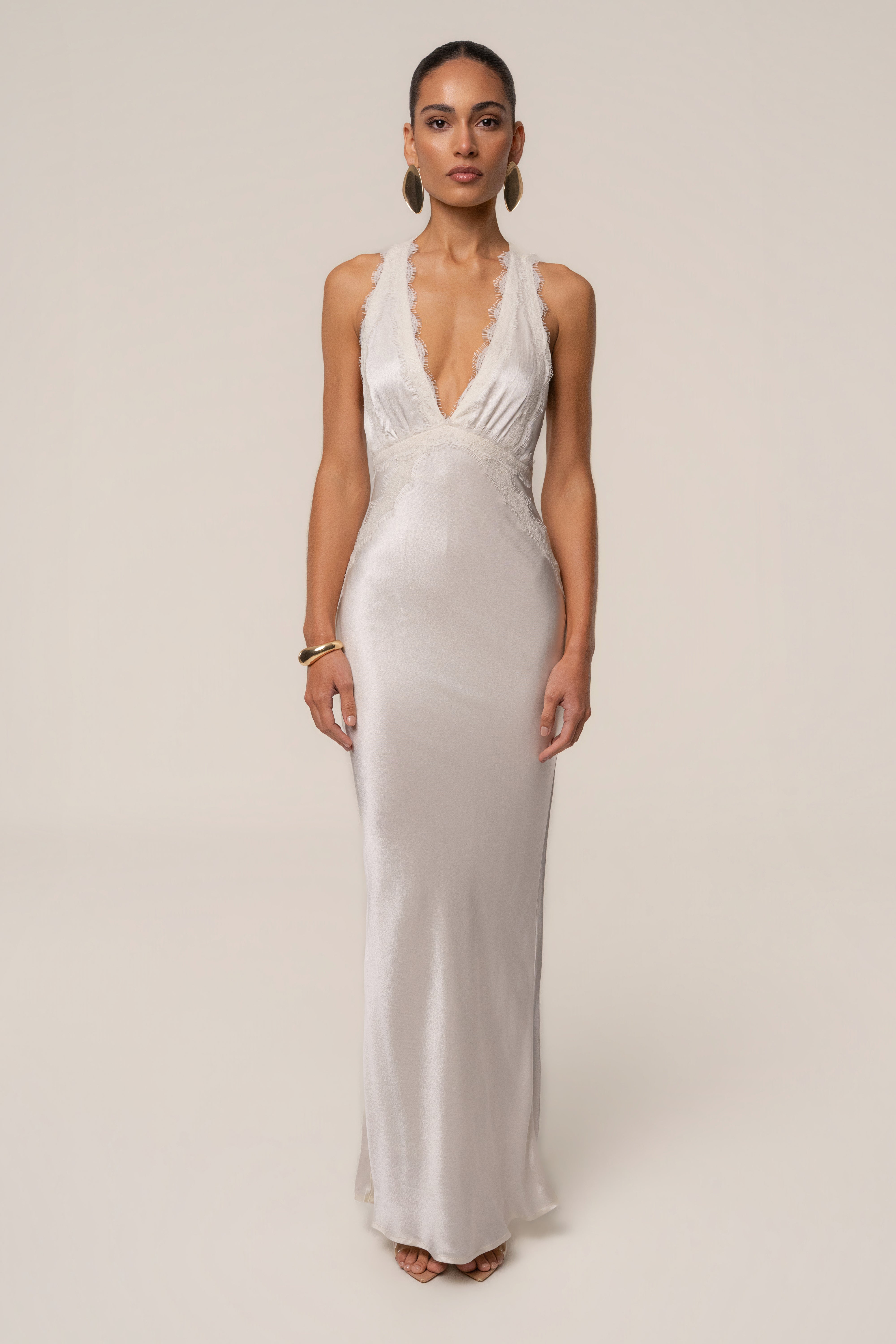 Ivory Satin Evenings Maxi Dress Ivory Satin Evenings Maxi Dress