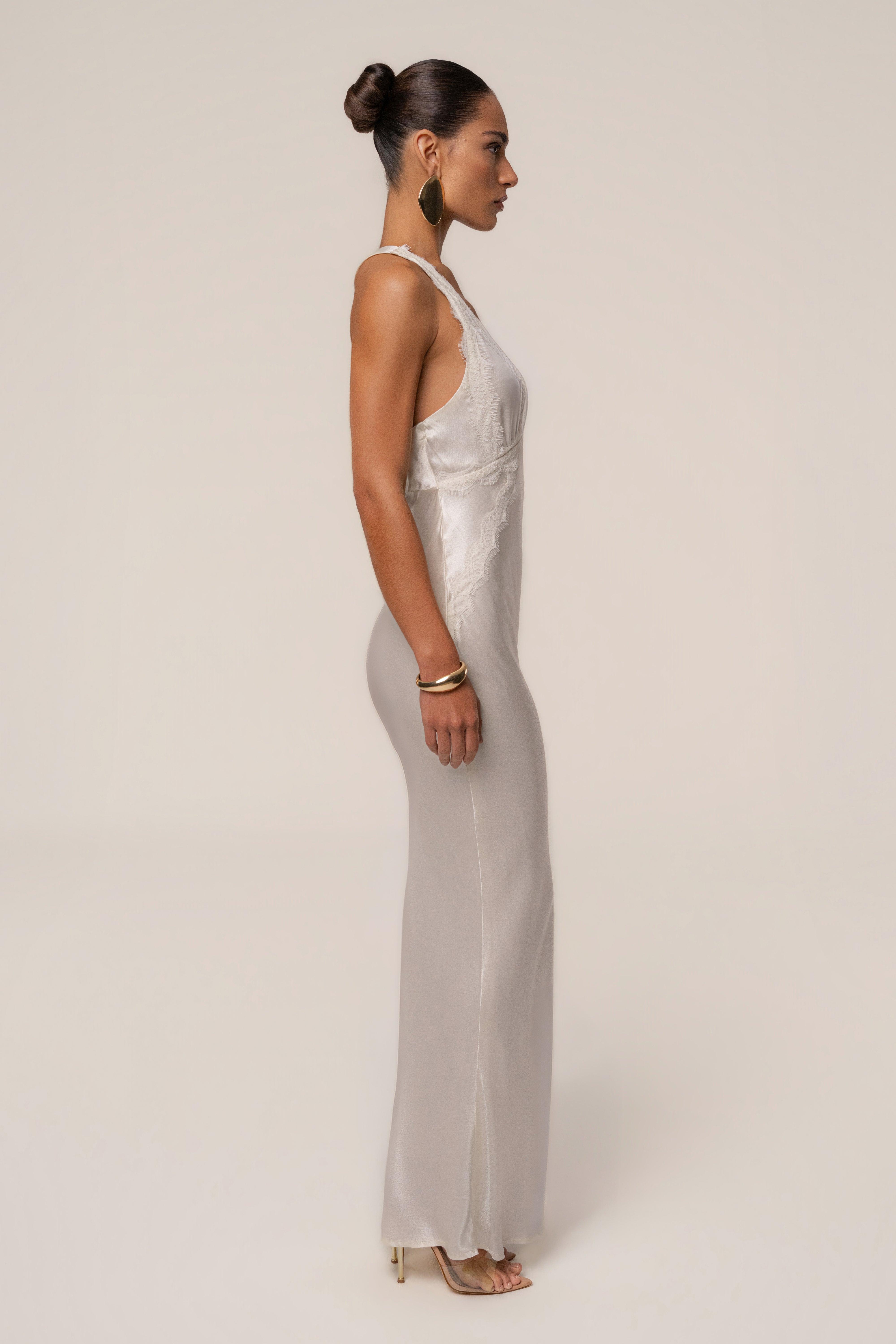 Ivory Satin Evenings Maxi Dress - JLUXLABEL