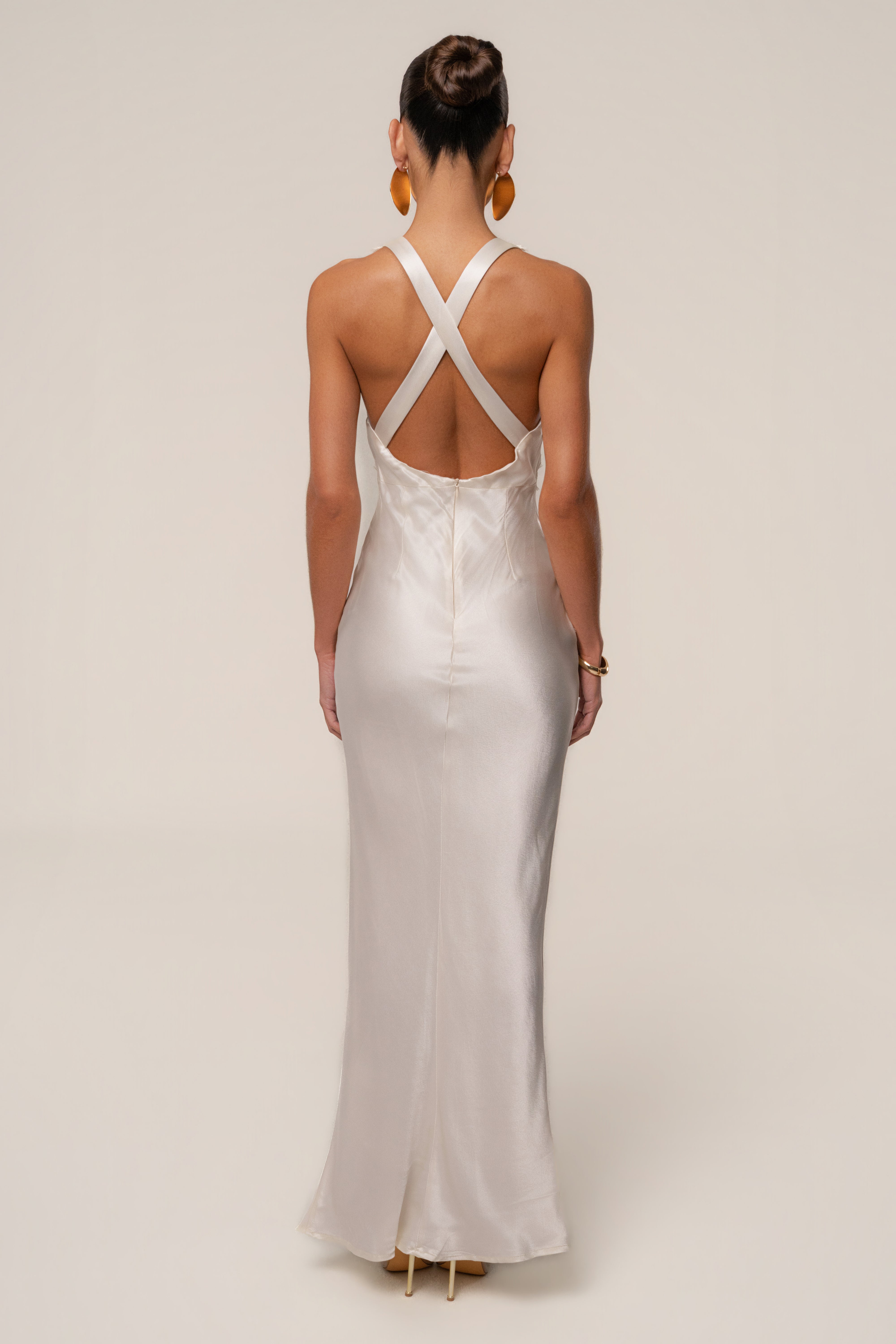 Ivory Satin Evenings Maxi Dress - JLUXLABEL