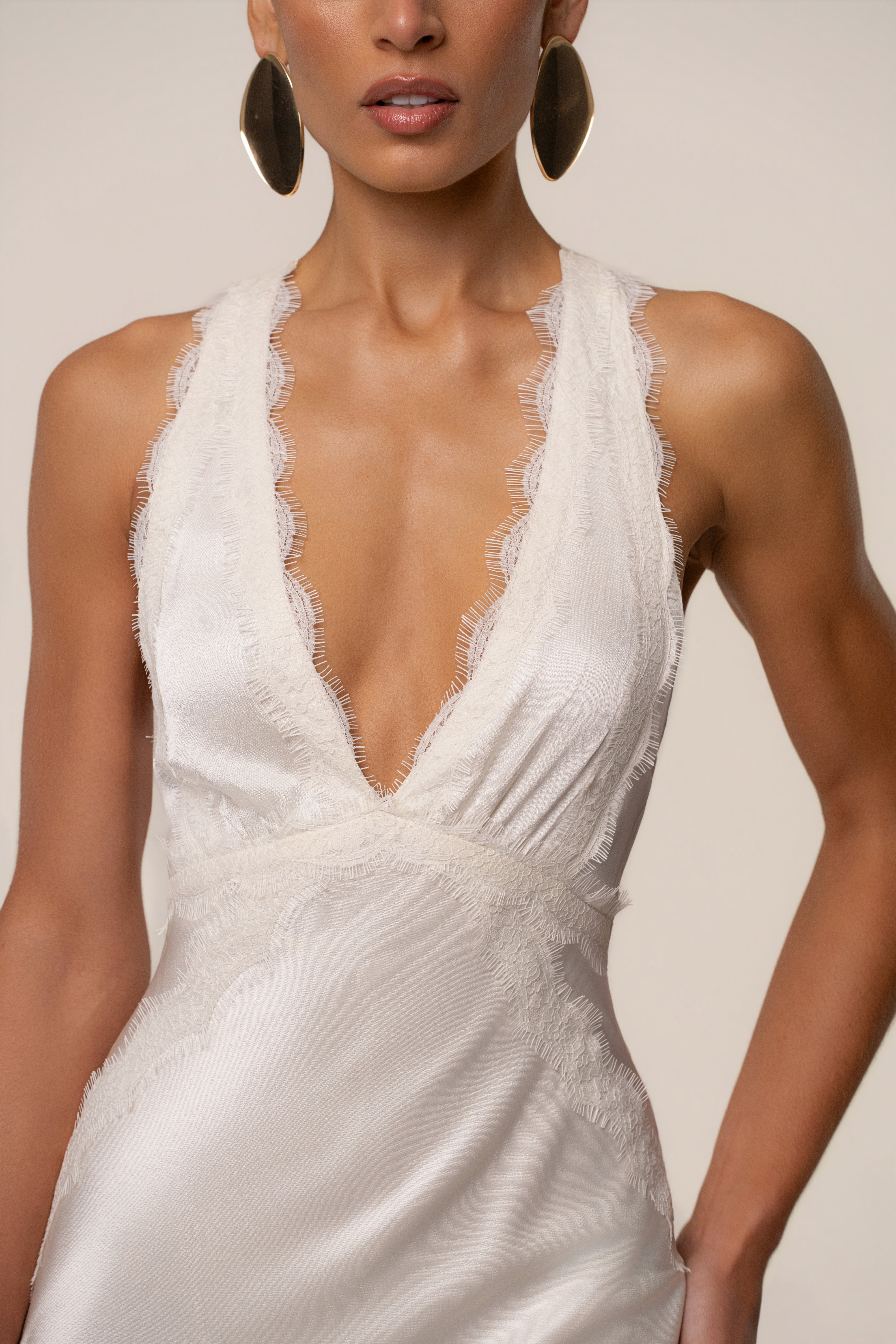 Ivory Satin Evenings Maxi Dress - JLUXLABEL