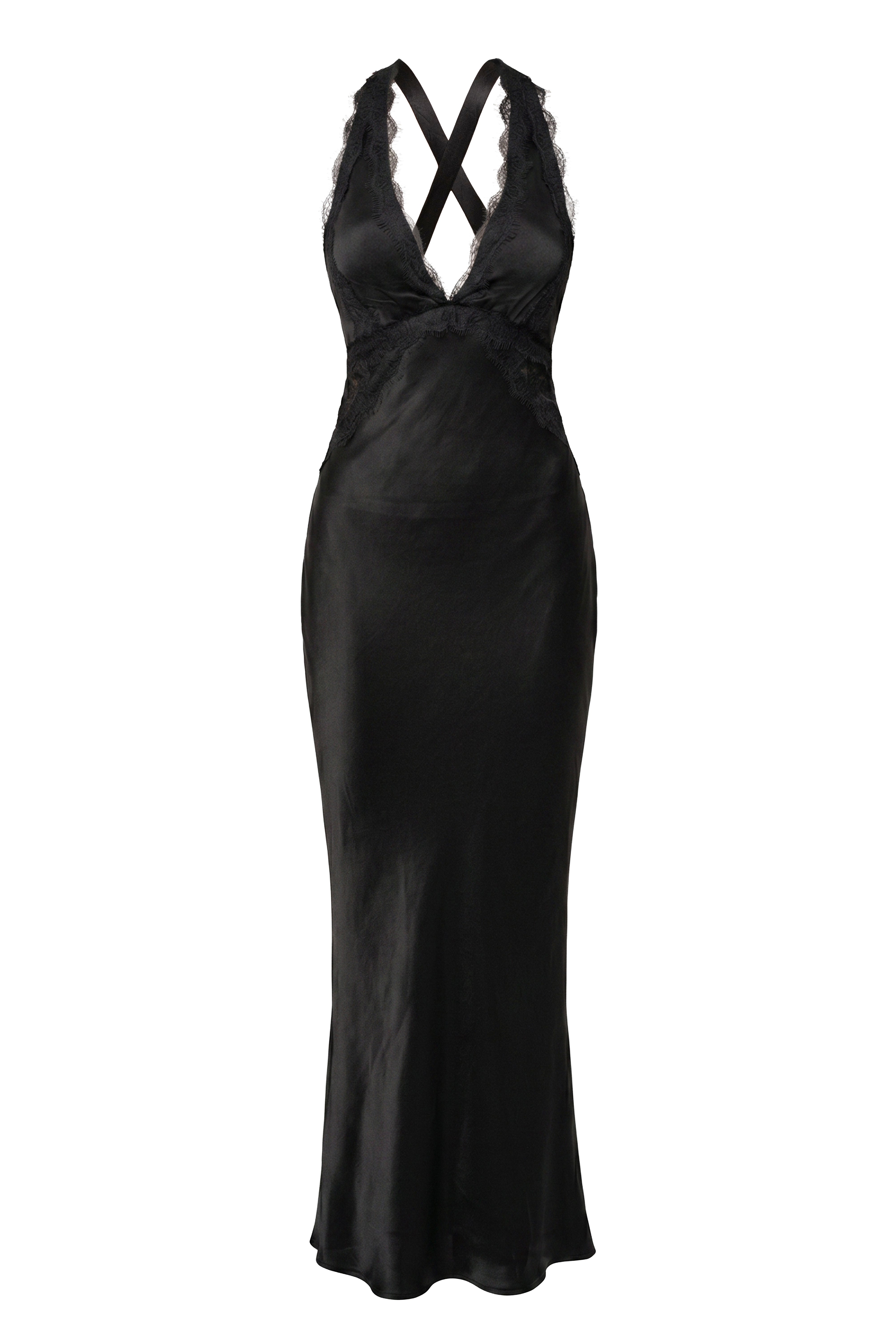 Black Satin Evenings Maxi Dress - JLUXLABEL