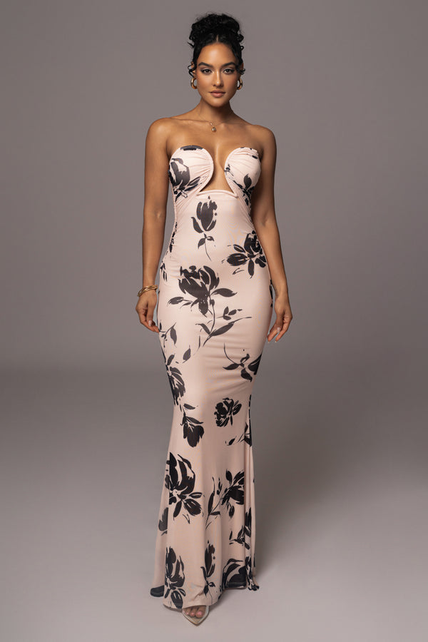 Blush Floral Bethany Strapless Maxi Dress - JLUXLABEL