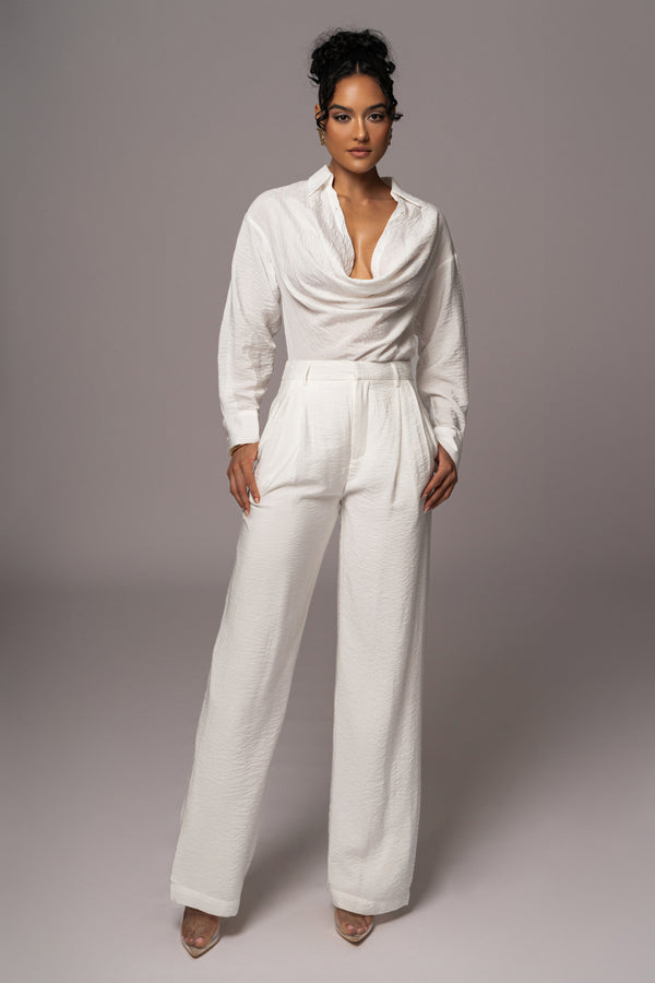 Ivory Drew Crinkled Trousers - JLUXLABEL