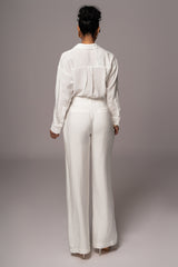 Ivory Drew Crinkled Trousers - JLUXLABEL