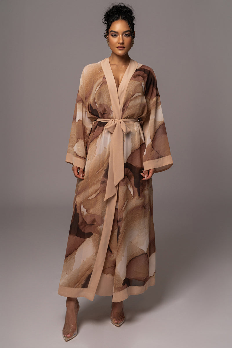 Tan Abstract Alissa Printed Duster - JLUXLABEL