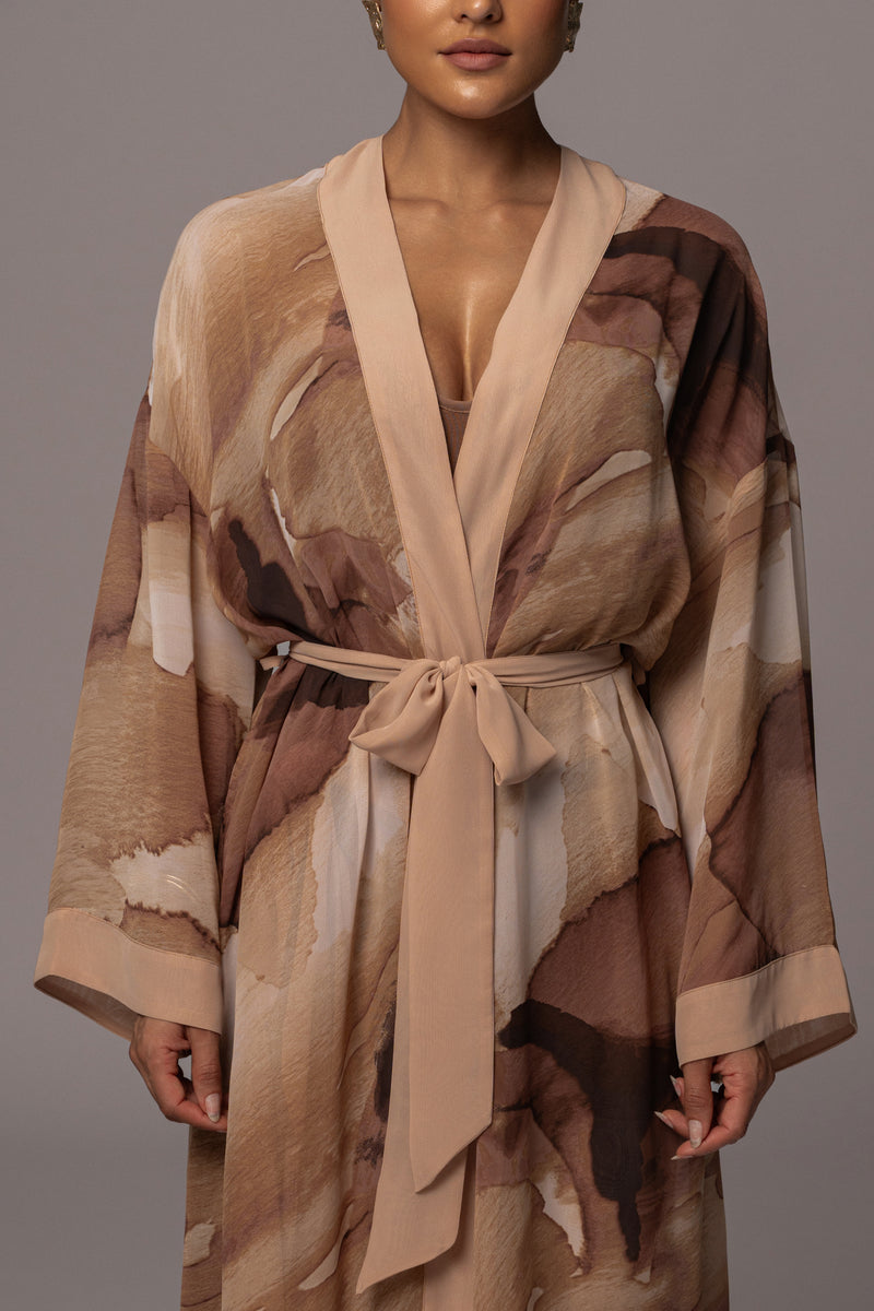 Tan Abstract Alissa Printed Duster - JLUXLABEL