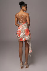 Ivory Palm Print Marise Drape Mini Dress - JLUXLABEL