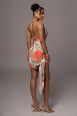 Ivory Palm Print Marise Drape Mini Dress - JLUXLABEL