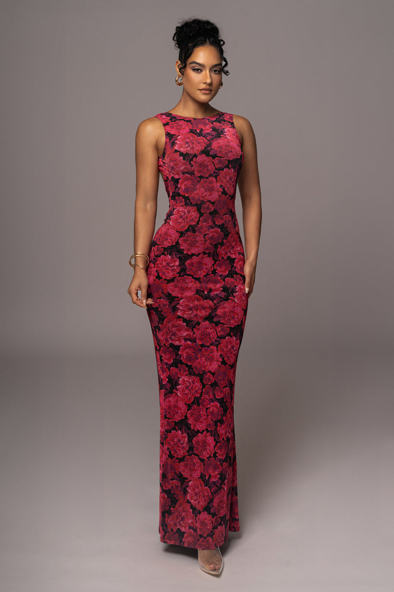 Pink Floral Front And Center Maxi Dress - JLUXLABEL