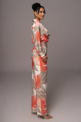 Ivory Palm Print Drew Crinkled Trousers - JLUXLABEL