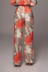 Ivory Palm Print Drew Crinkled Trousers - JLUXLABEL