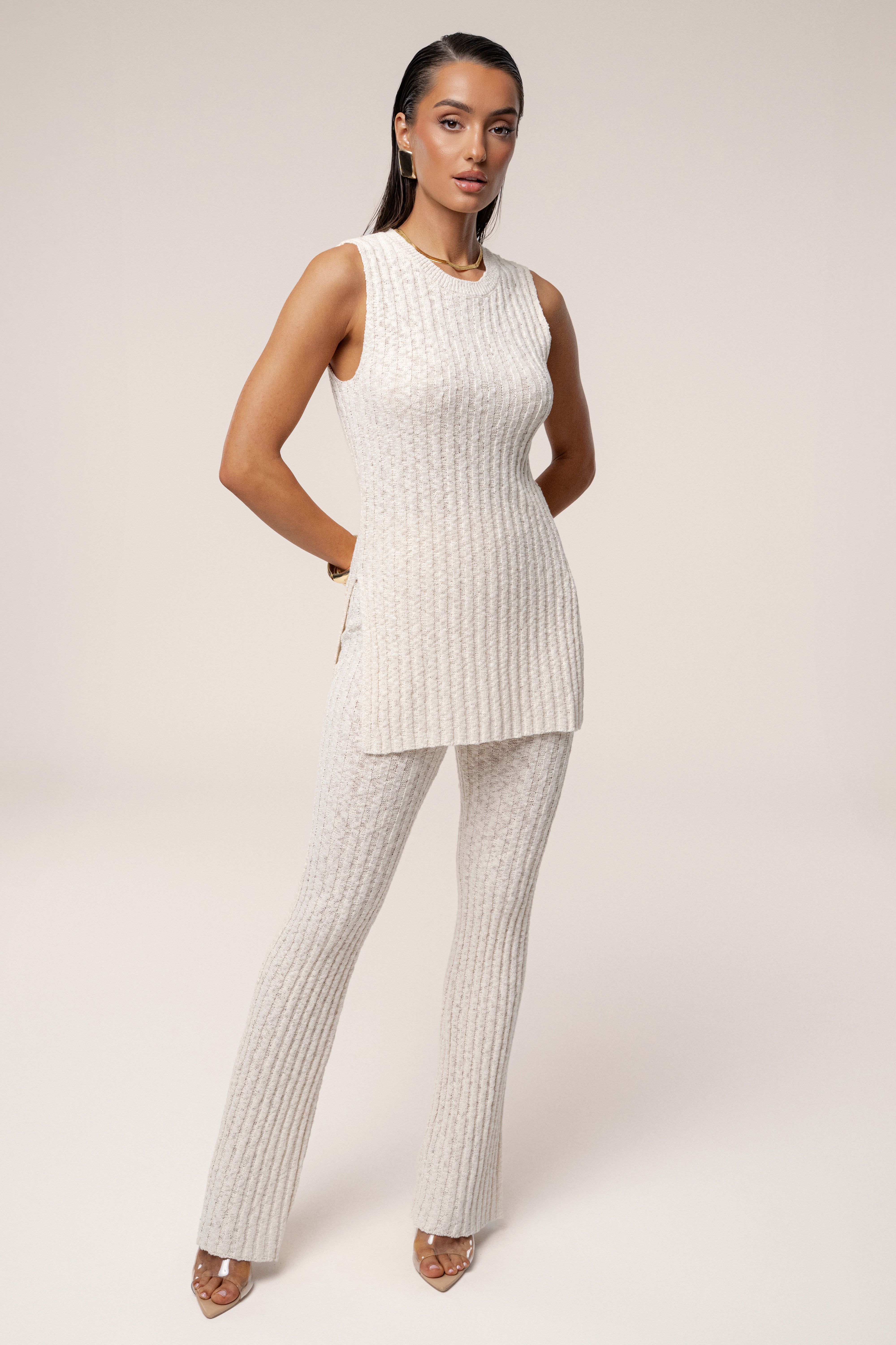 Ivory Lanah Knit Flare Pants - JLUXLABEL