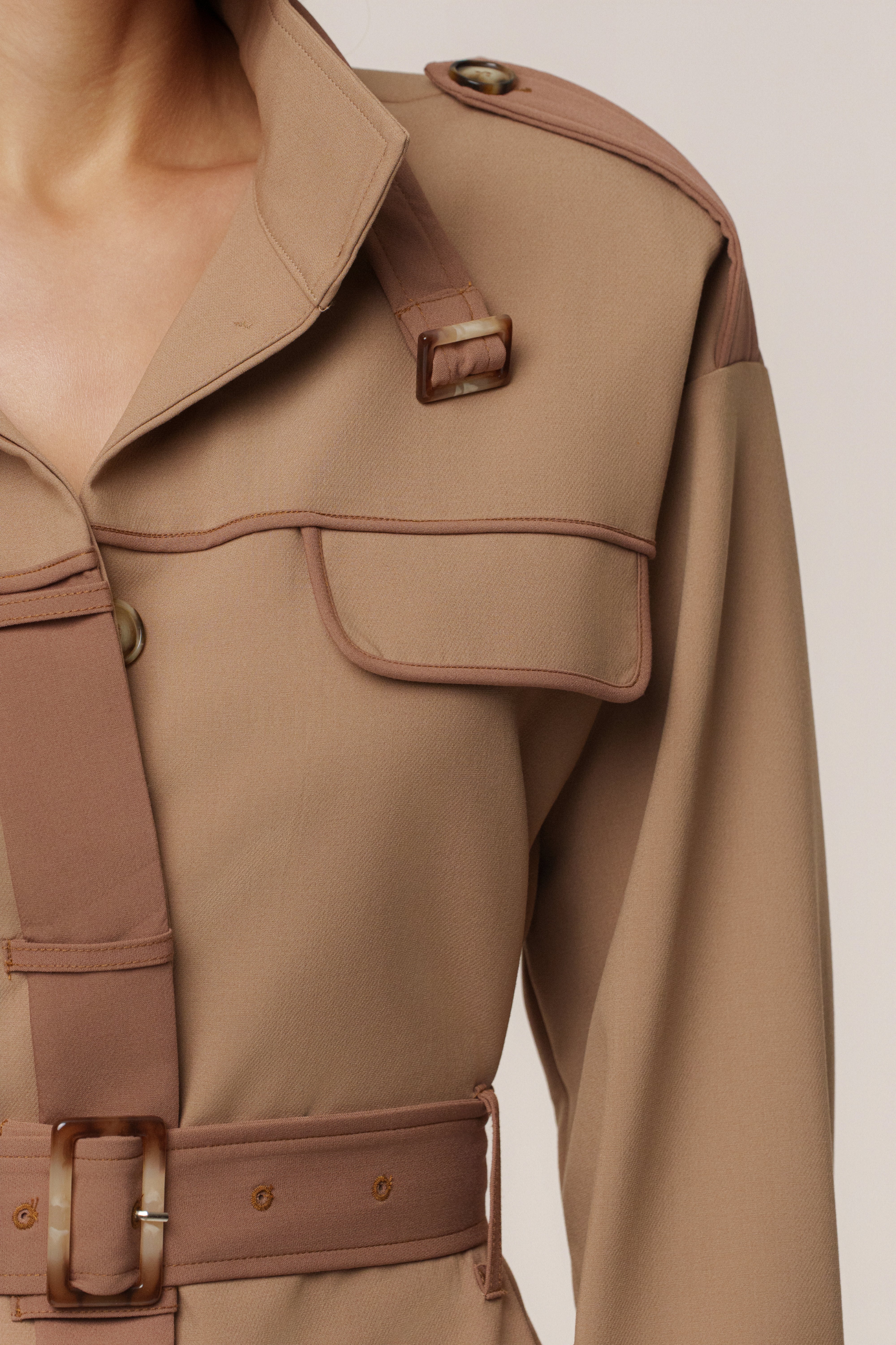 Beige Icon Belted Midi Dress - JLUXLABEL