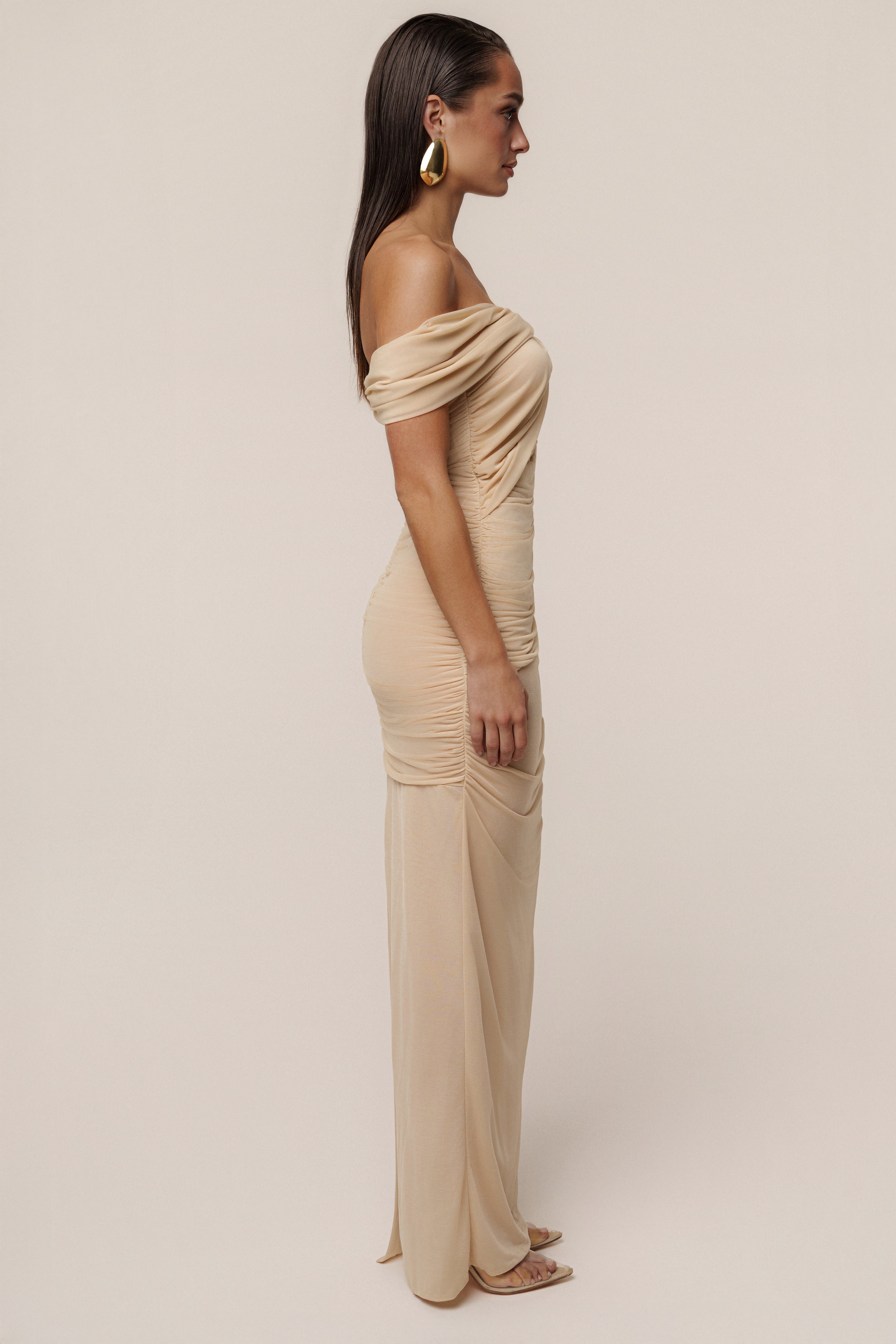 Ivory Alessandra Off Shoulder Maxi Dress - JLUXLABEL