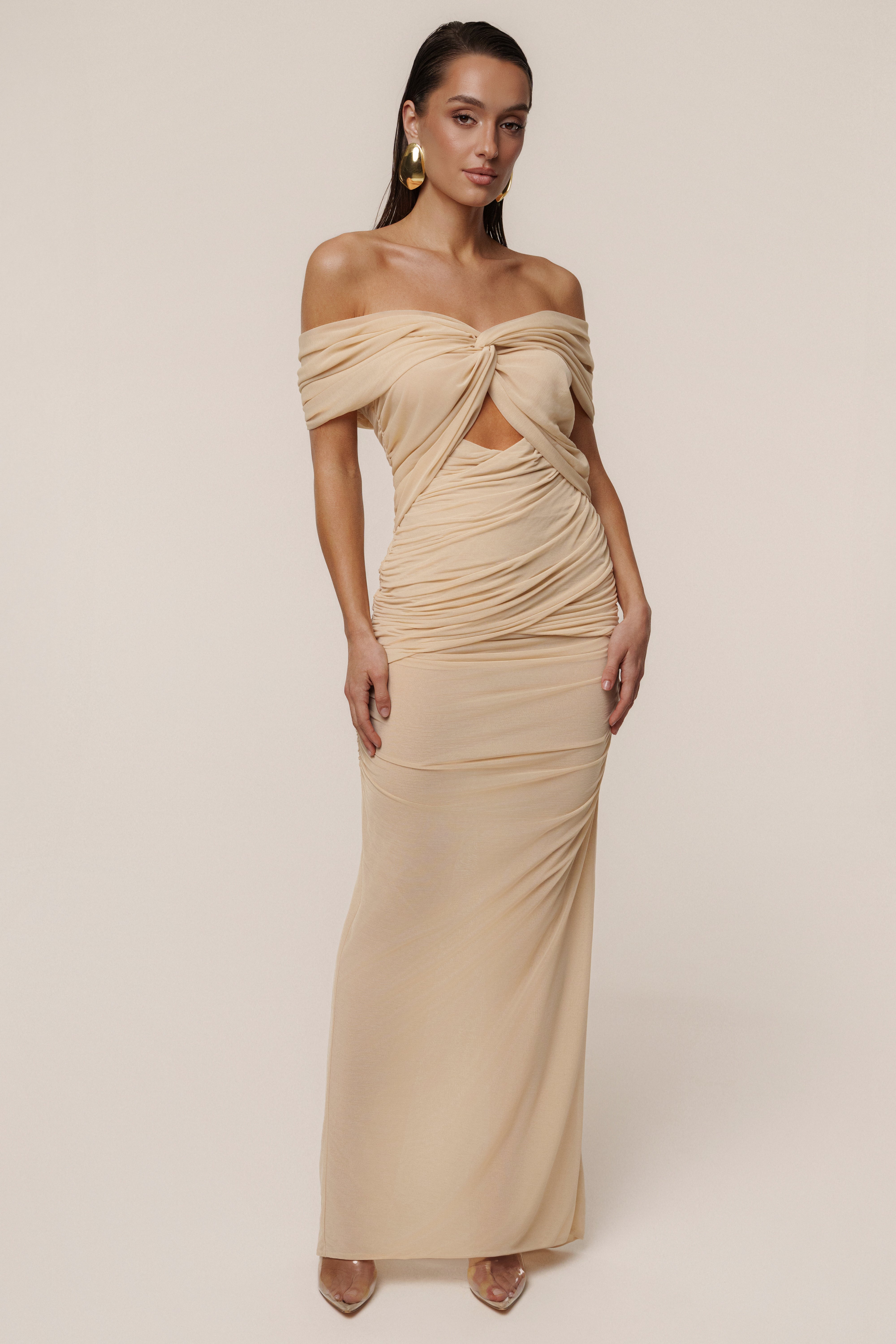 Ivory Alessandra Off Shoulder Maxi Dress - JLUXLABEL