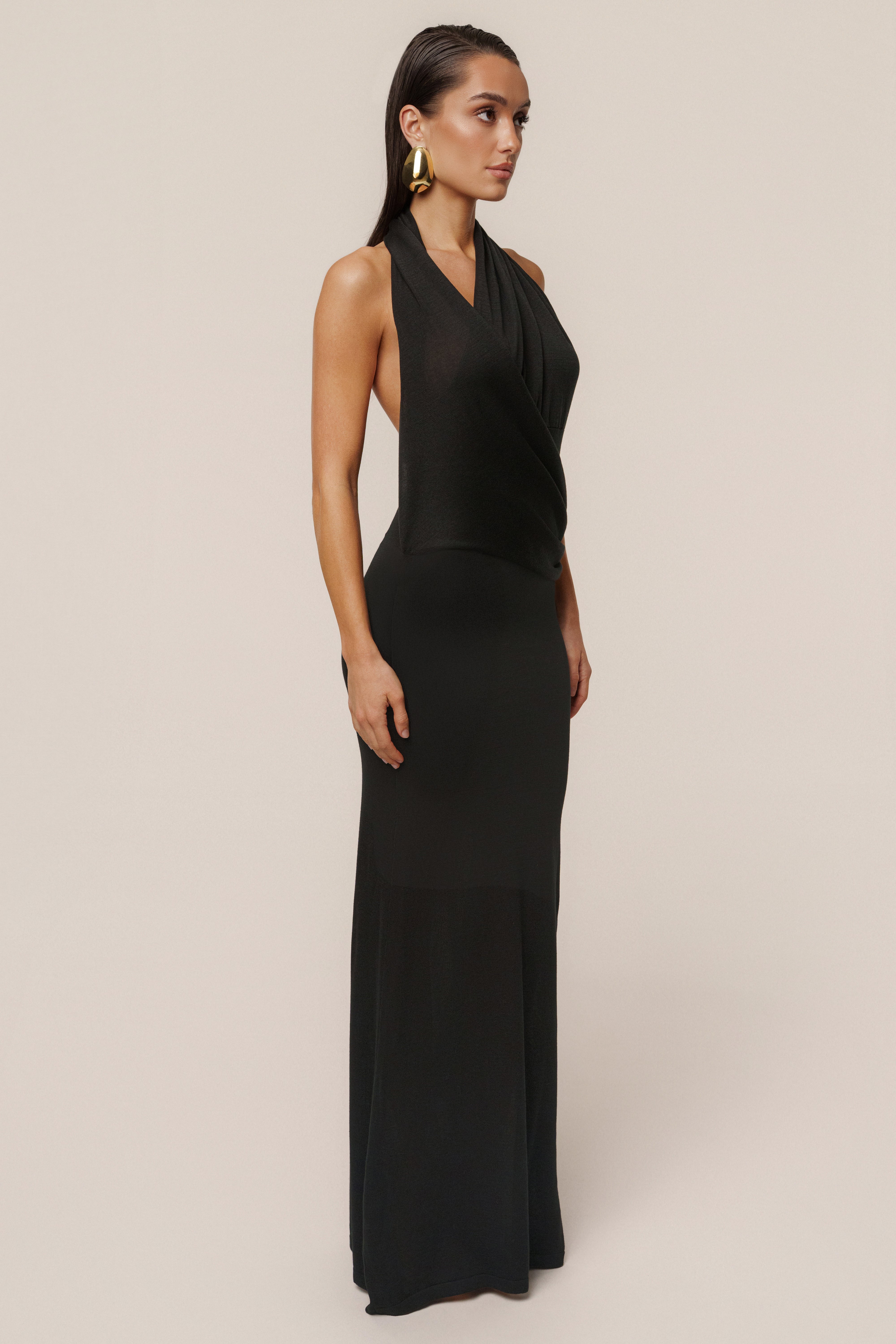 Black Miranda Draped Maxi Dress - JLUXLABEL