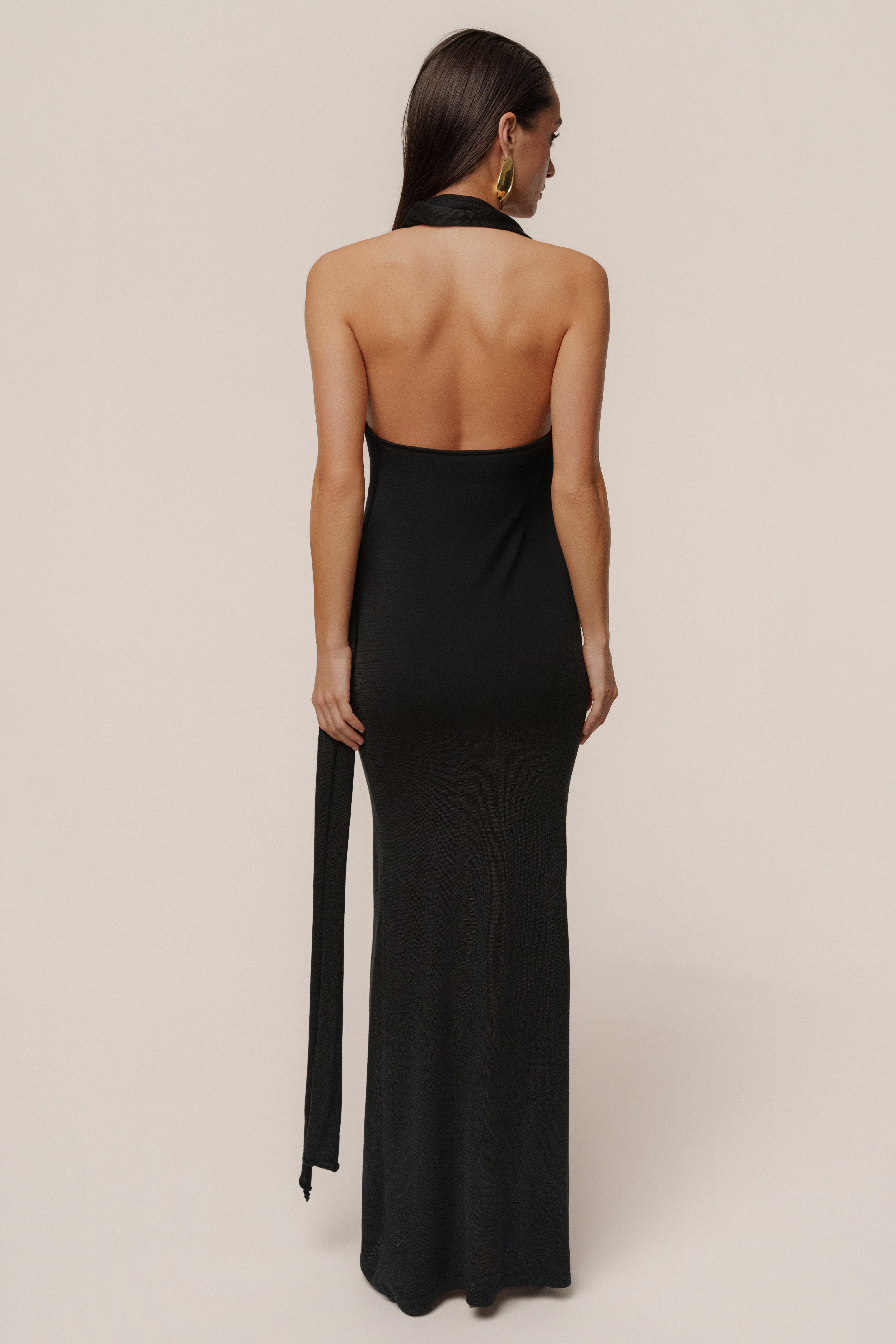 Black Miranda Draped Maxi Dress - JLUXLABEL