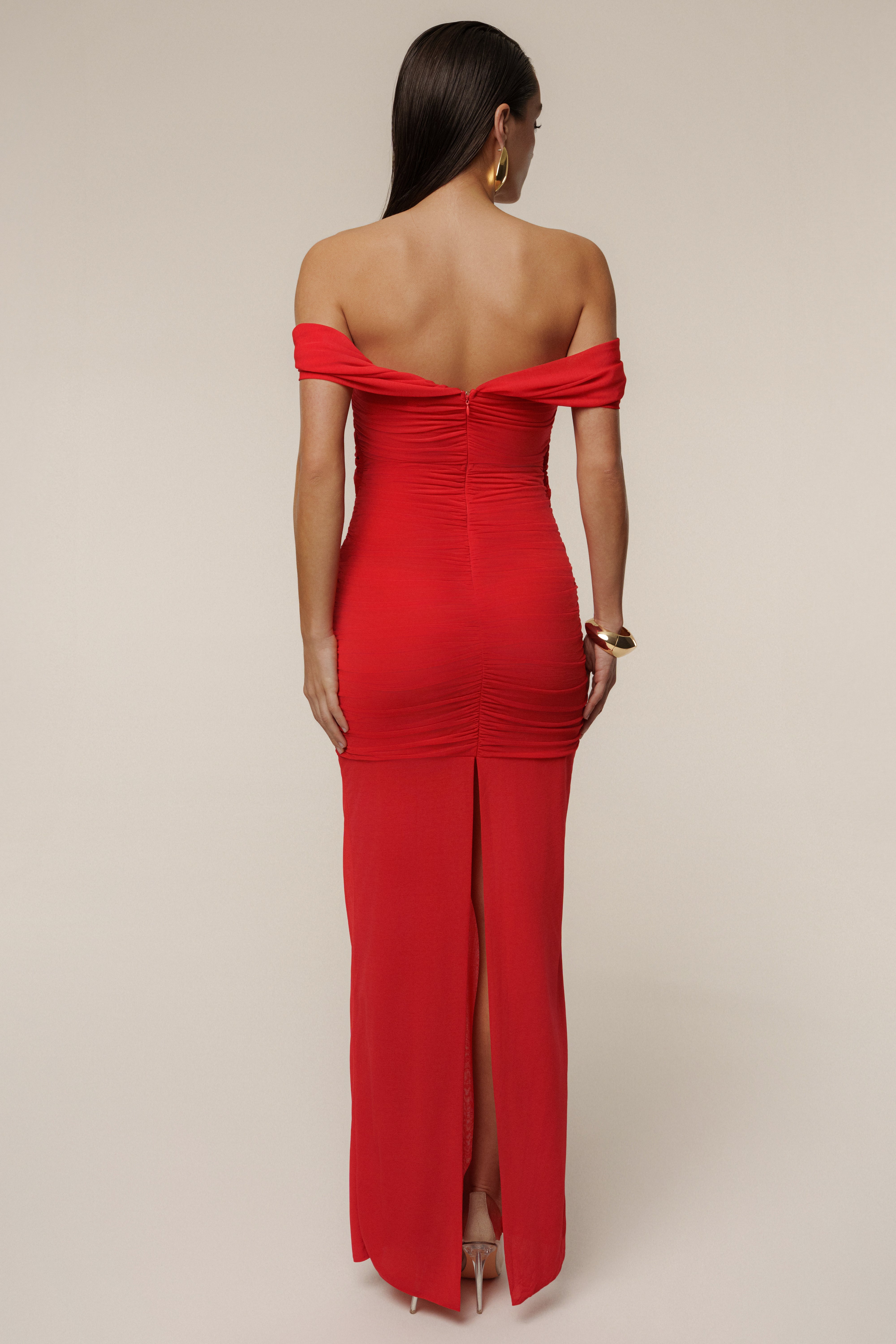 Red Alessandra Off Shoulder Maxi Dress - JLUXLABEL