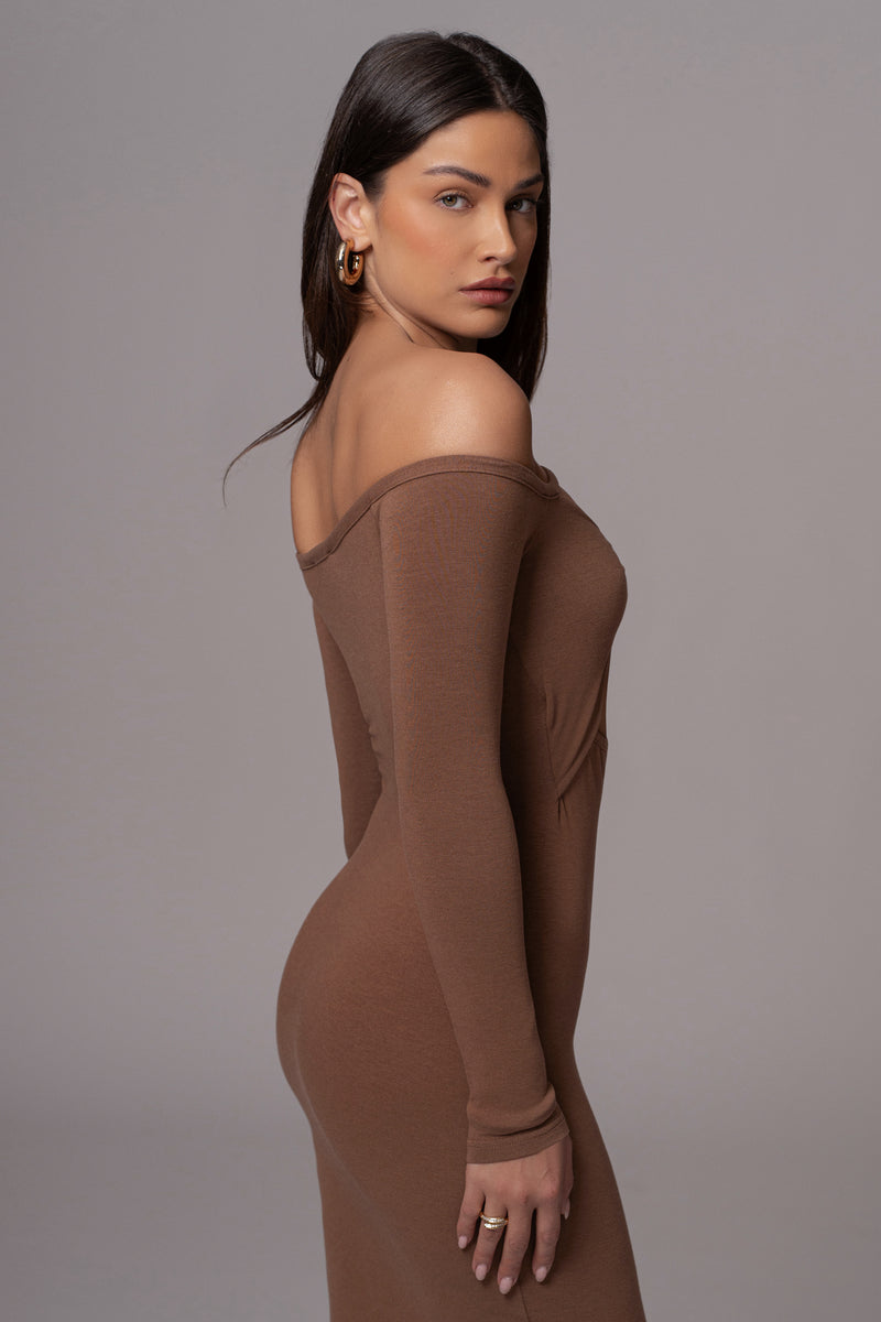 Pecan Off Shoulder Cutout Dress