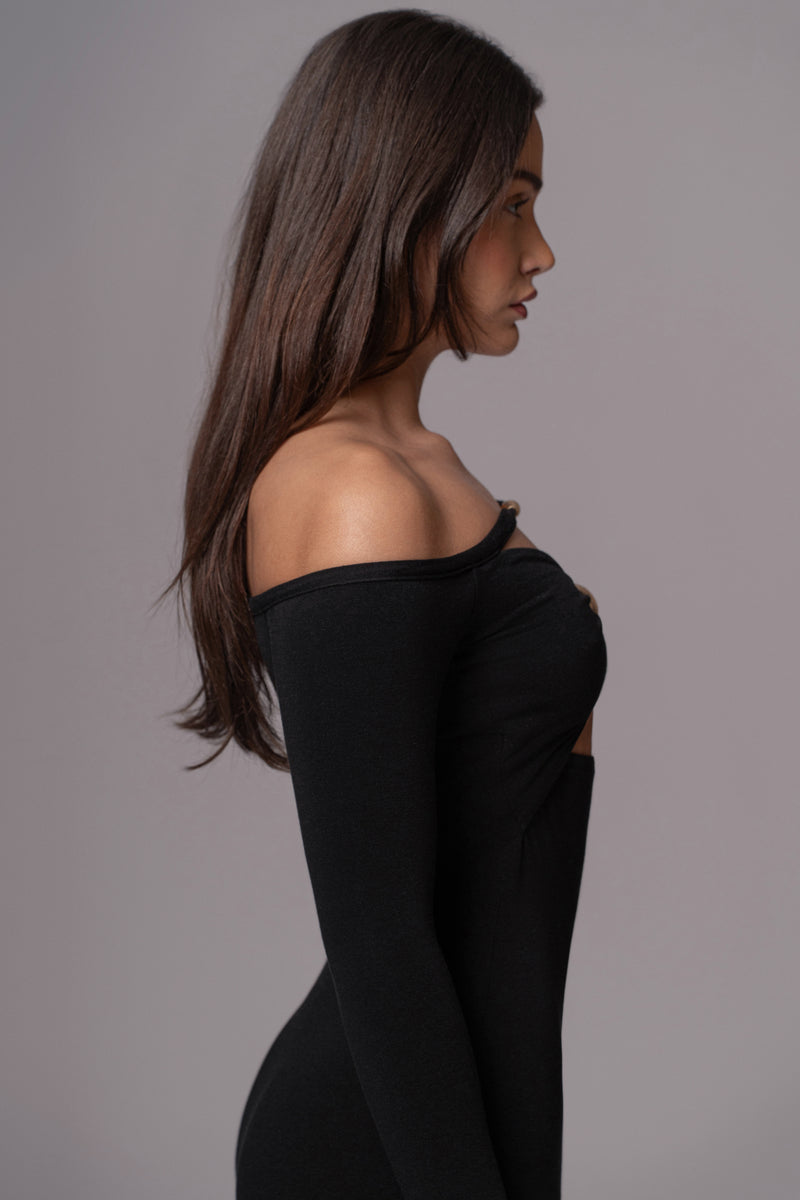 Black Off Shoulder Cutout Dress