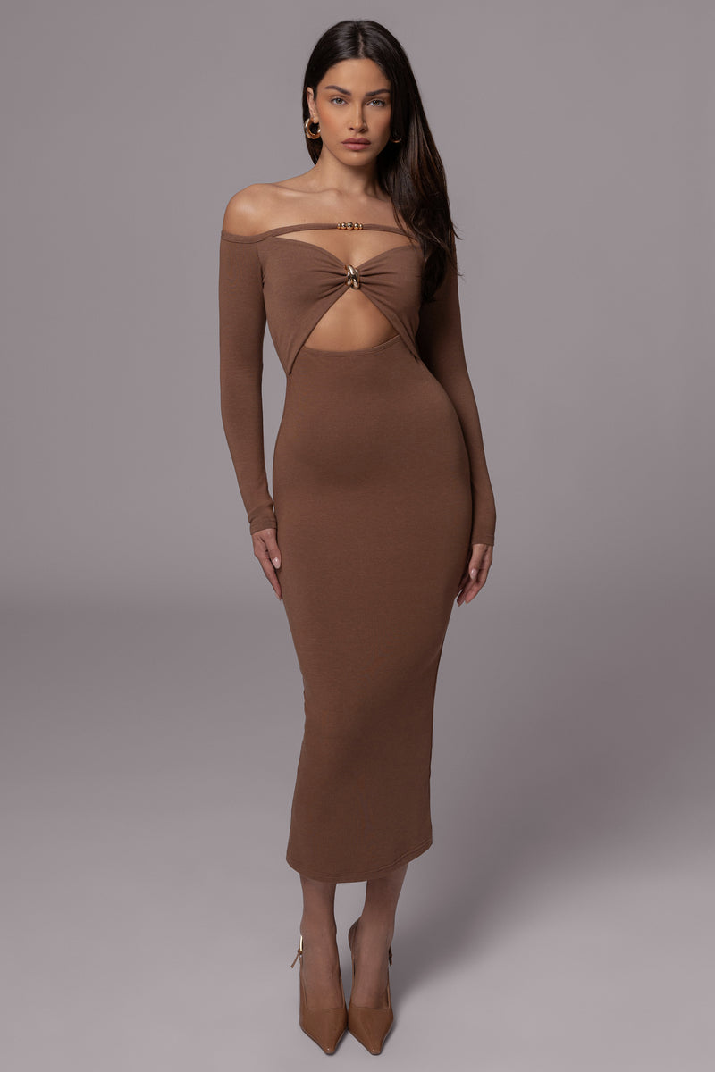 Pecan Off Shoulder Cutout Dress