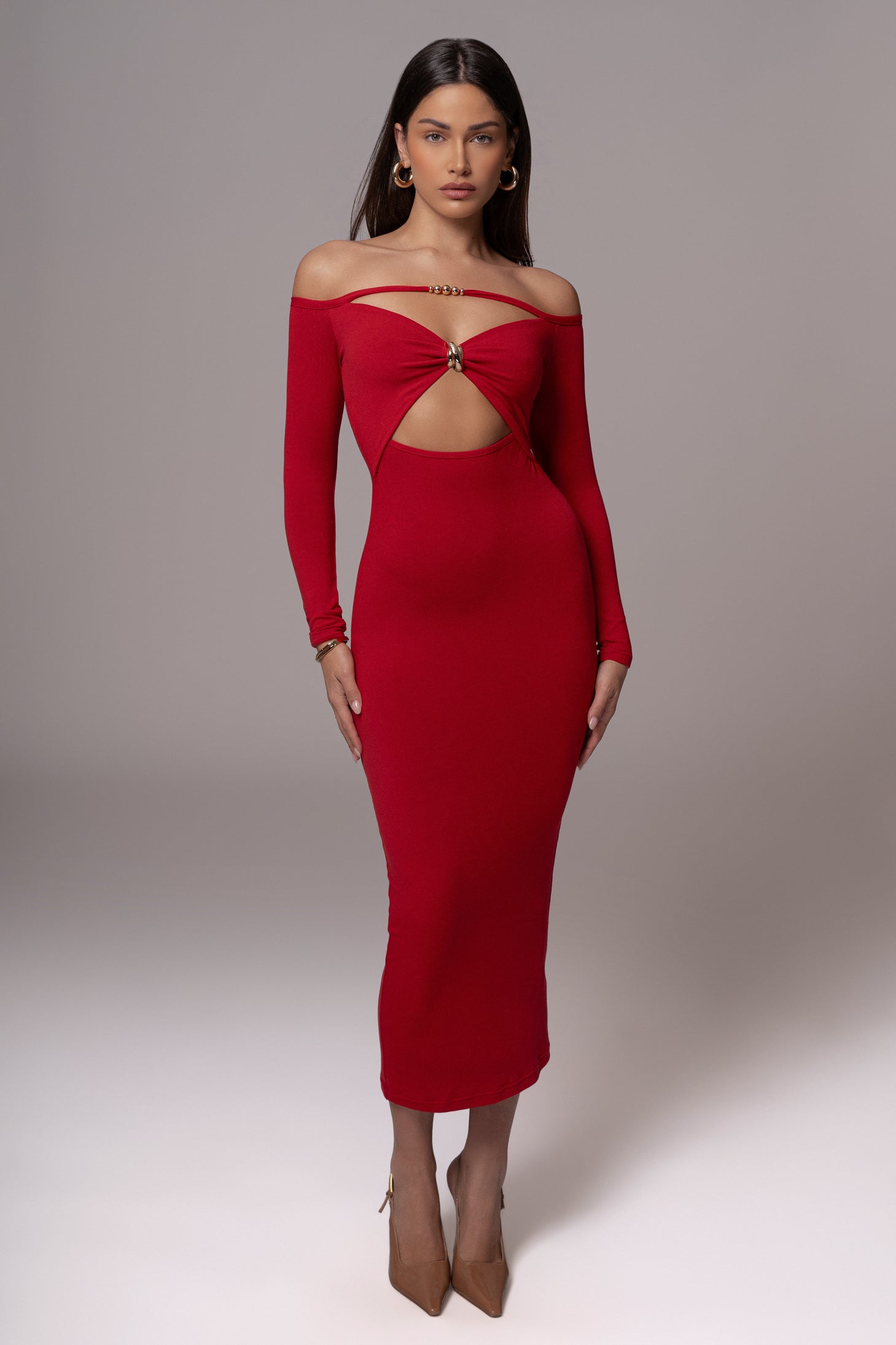 Red Off Shoulder Cutout Dress