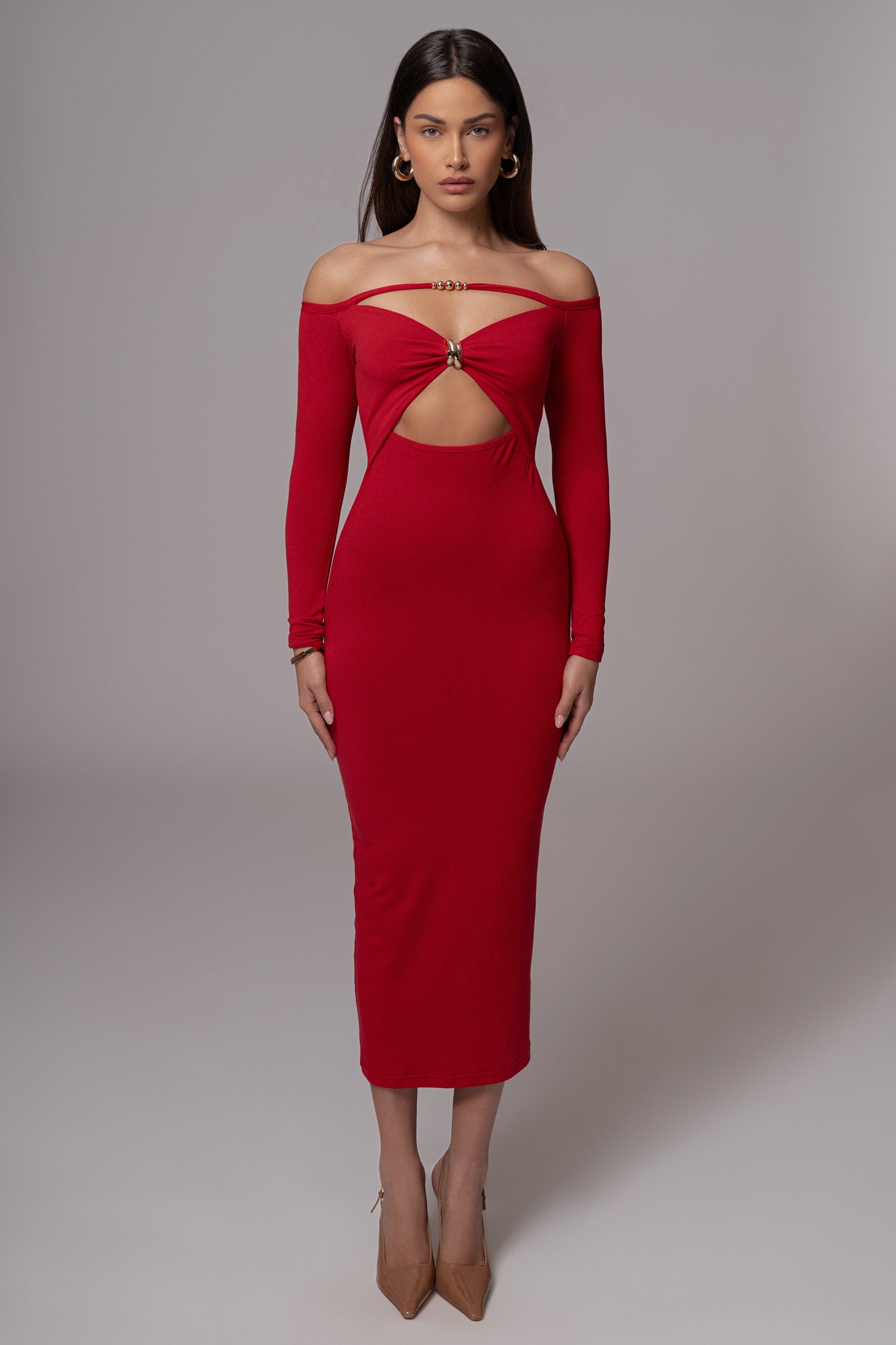 Red Off Shoulder Cutout Dress