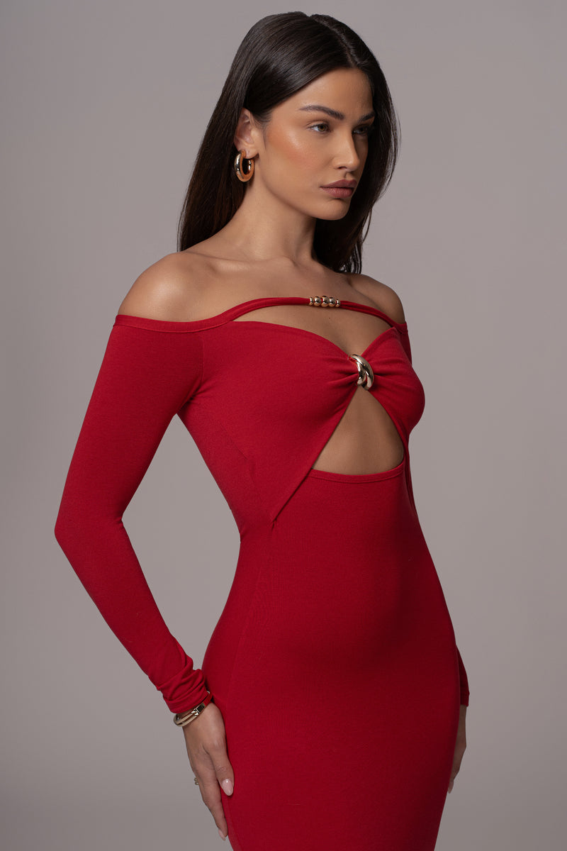 Red Off Shoulder Cutout Dress