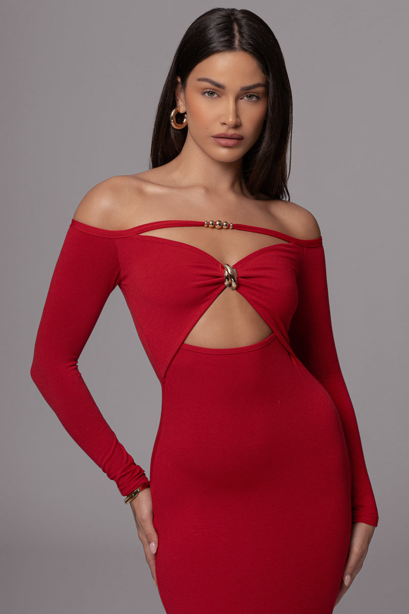 Red Off Shoulder Cutout Dress