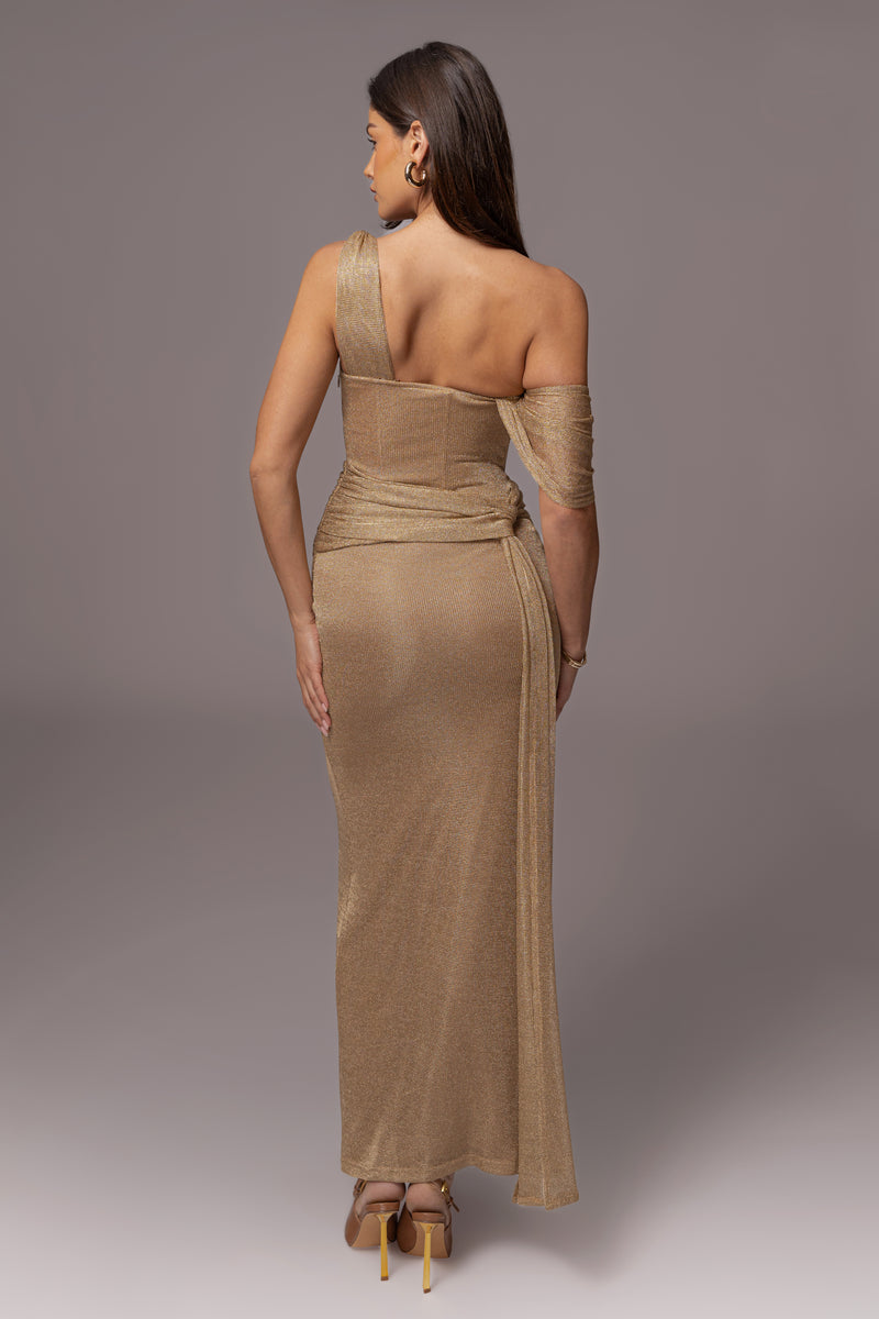 Gold Draped Metallic Maxi Dress