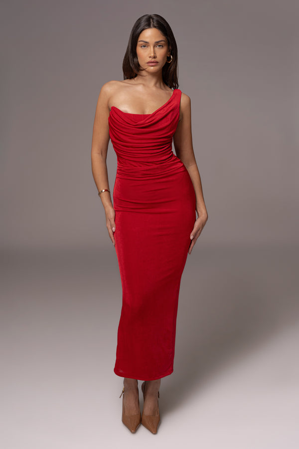 Red Slinky Krishna One Shoulder Maxi Dress