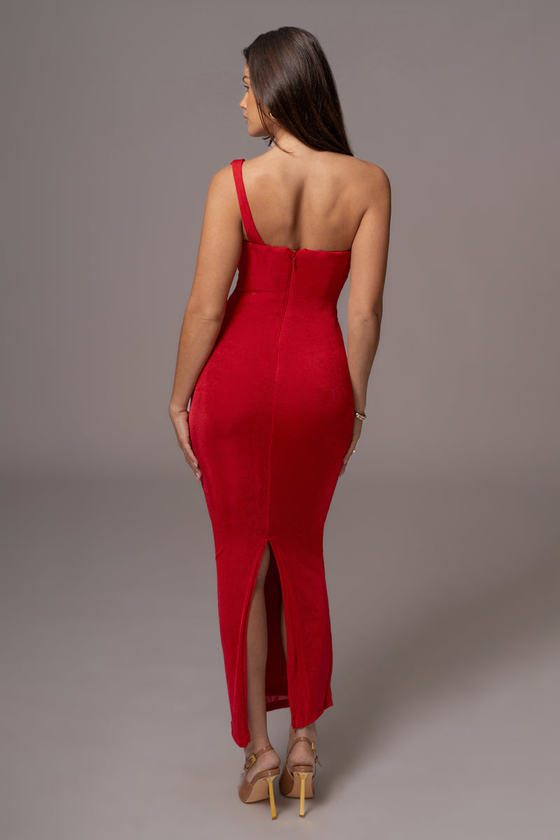 Red Slinky Krishna One Shoulder Maxi Dress