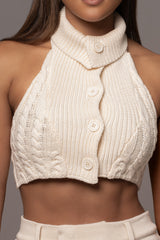 Ivory Collared Cable Knit Vest - JLUXLABEL