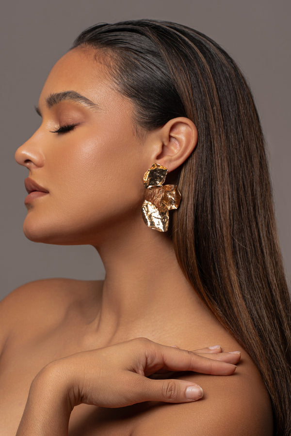 Gold Simine Texture Earrings - JLUXLABEL