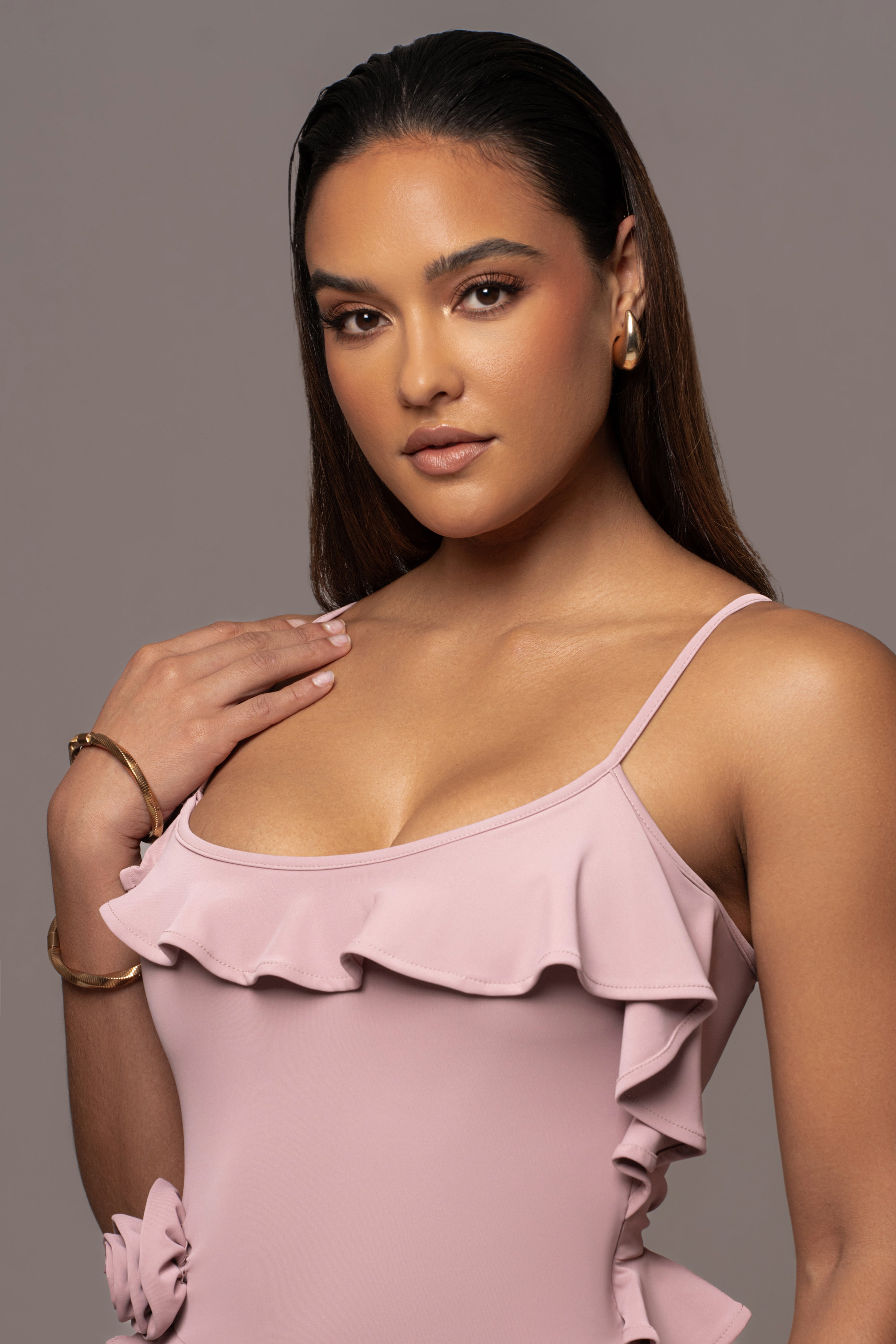 Mauve Brenna Ruffle Maxi Dress - JLUXLABEL